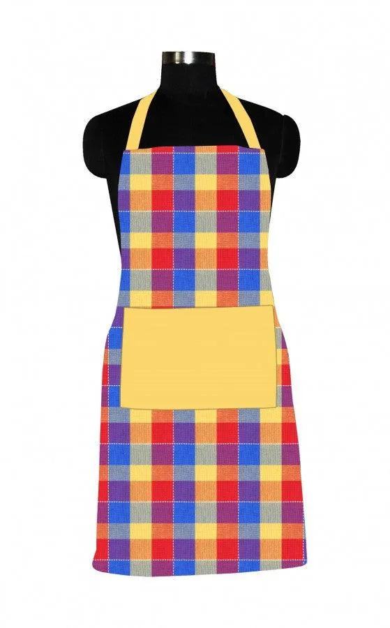 Cotton Adukalam Check With Yellow Solid Pocket Free Size Apron Pack Of 1