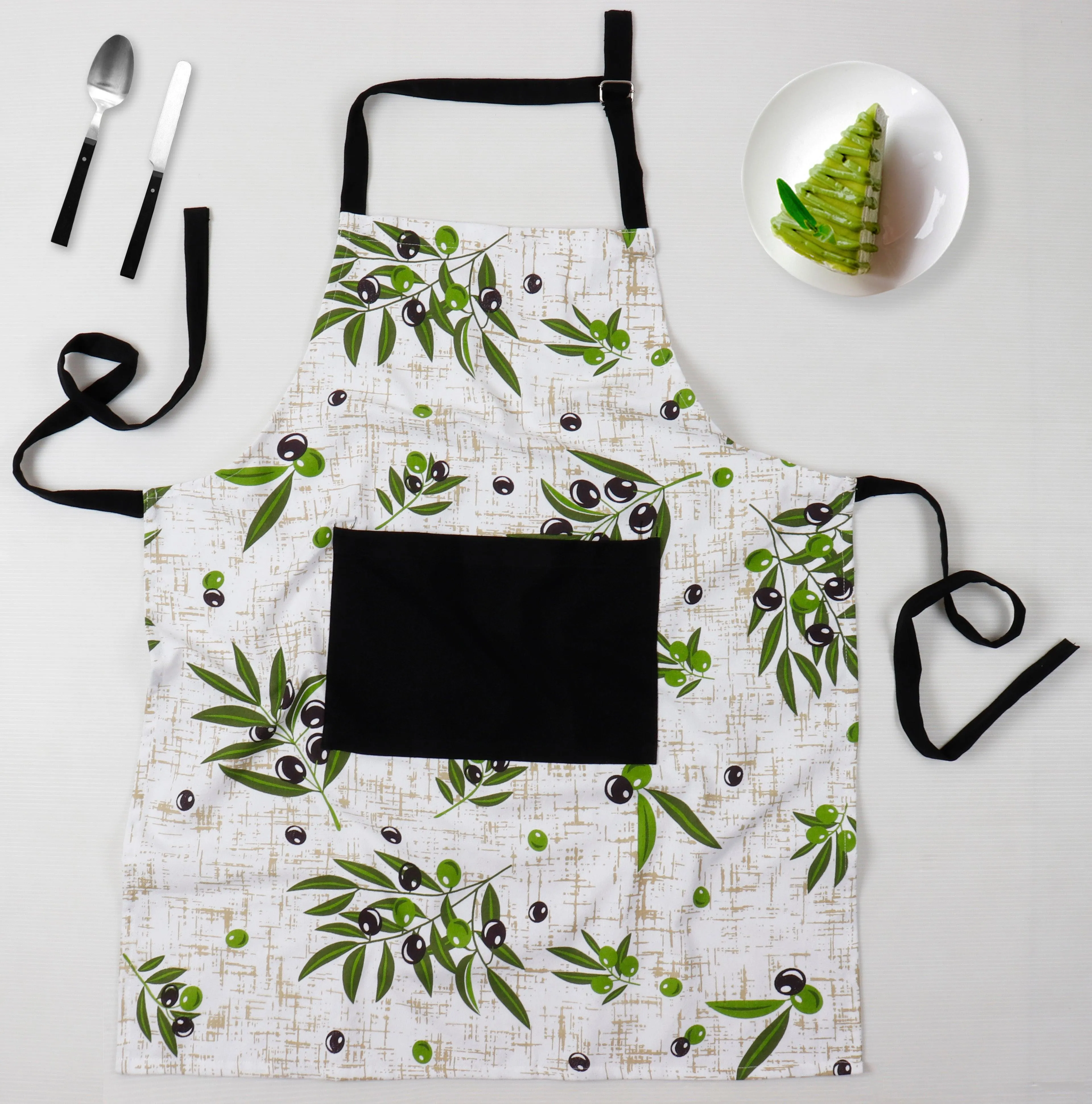 Cotton Anjoe Olive Leaf With Solid Pocket Free Size Apron Pack Of 1