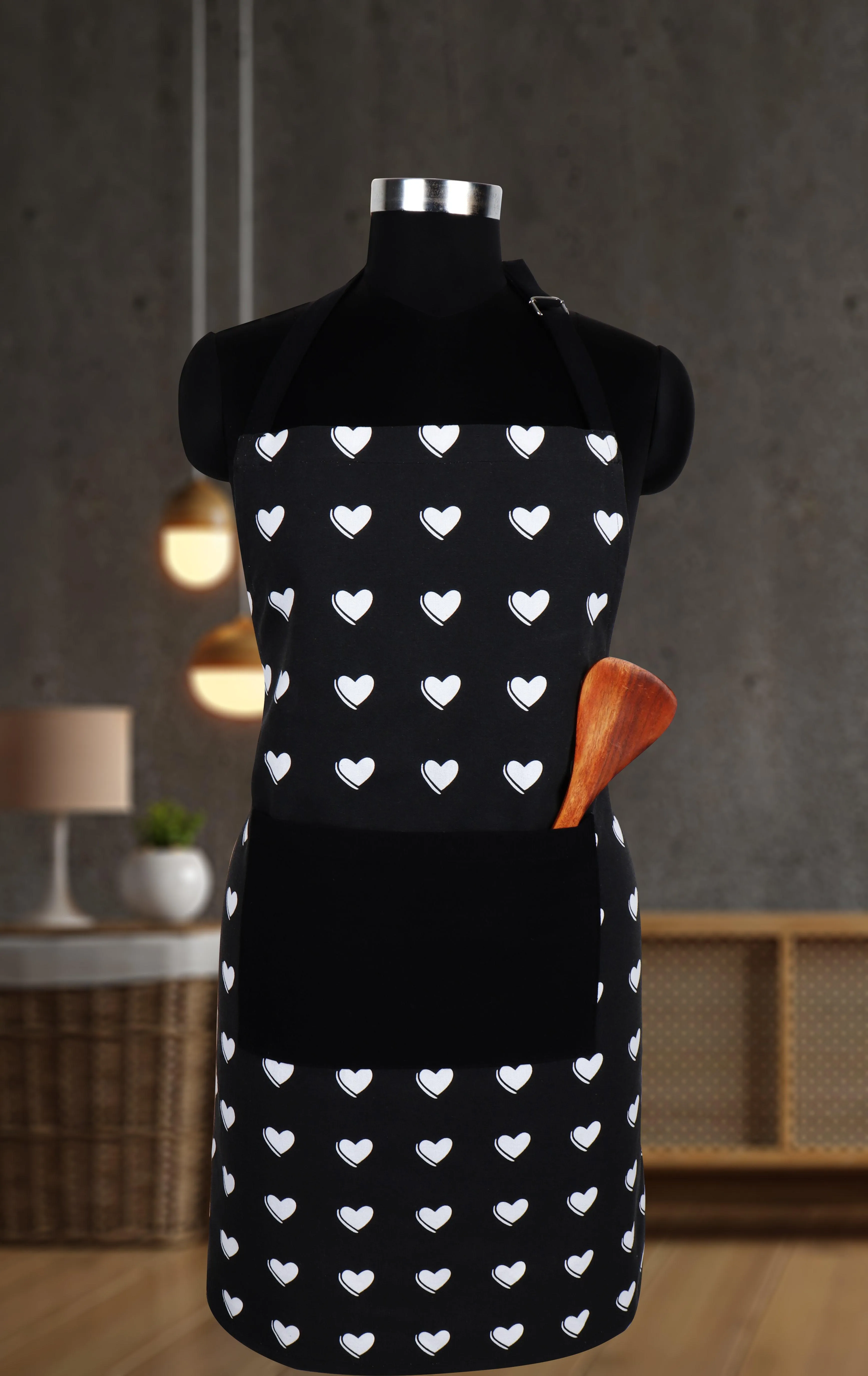 Cotton Black Heart With Solid Pocket Free Size Apron Pack Of 1