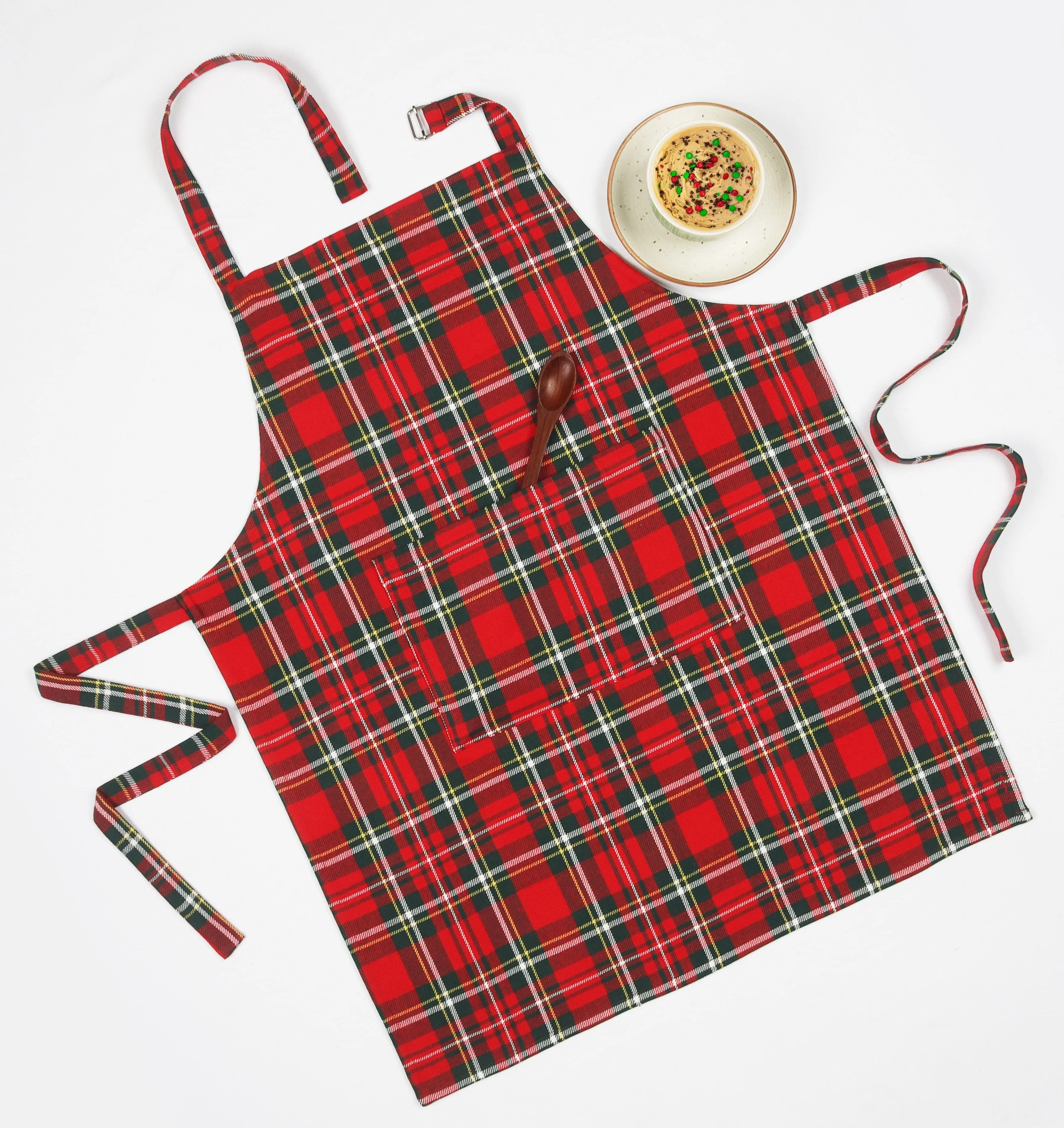 Cotton Christmas Check Free Size with Adjustable Buckle - Apron, Pack Of 1