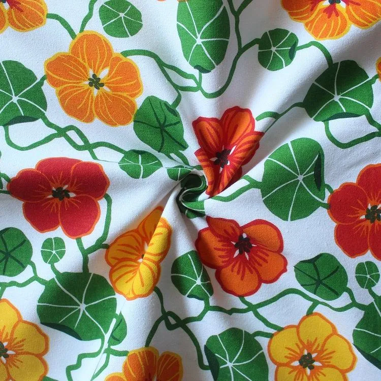 Cotton Green and Orange Flower With Red Solid Pocket Free Size Apron Pack Of 1