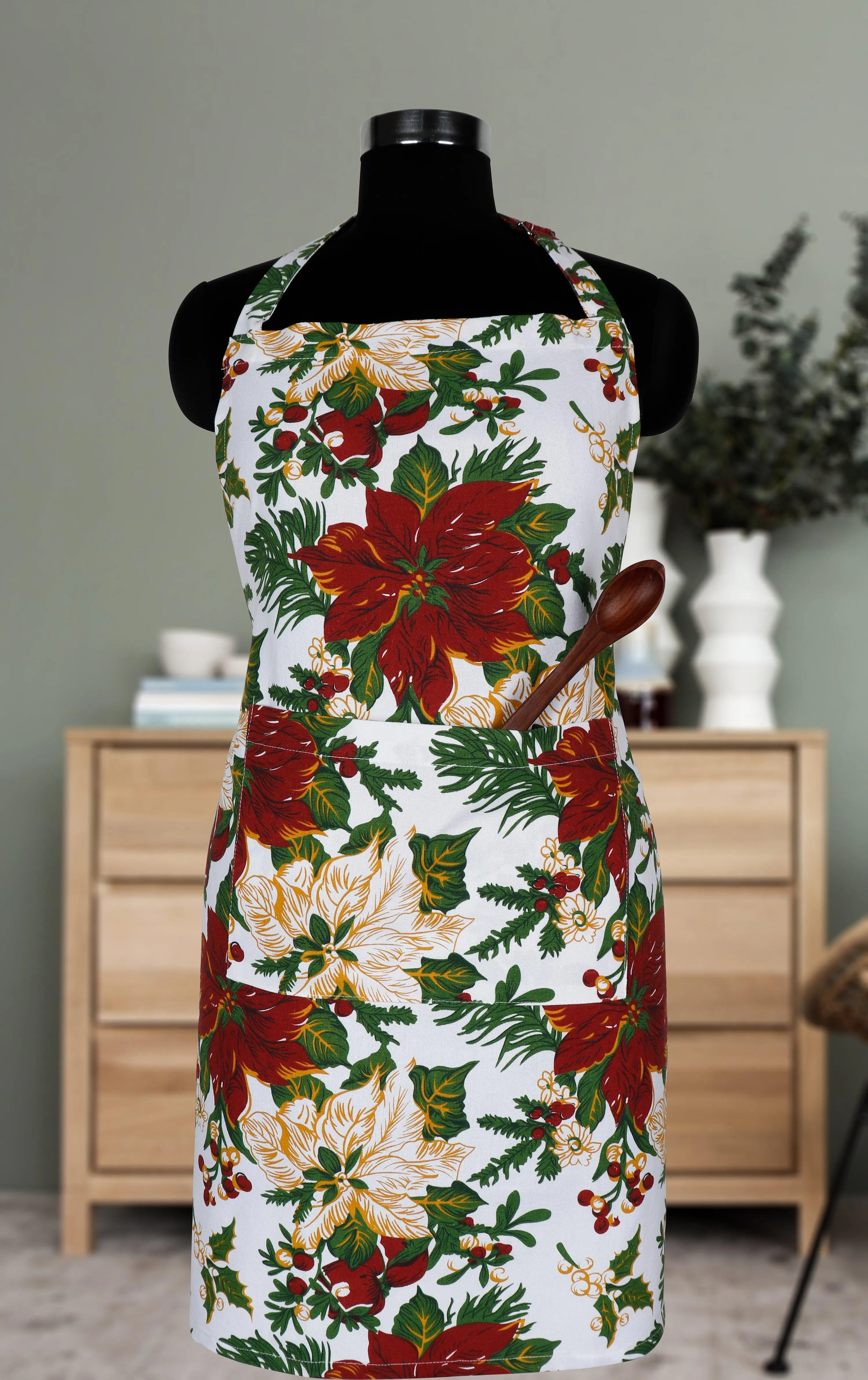 Cotton Maroon Flower Free Size Apron Pack Of 1