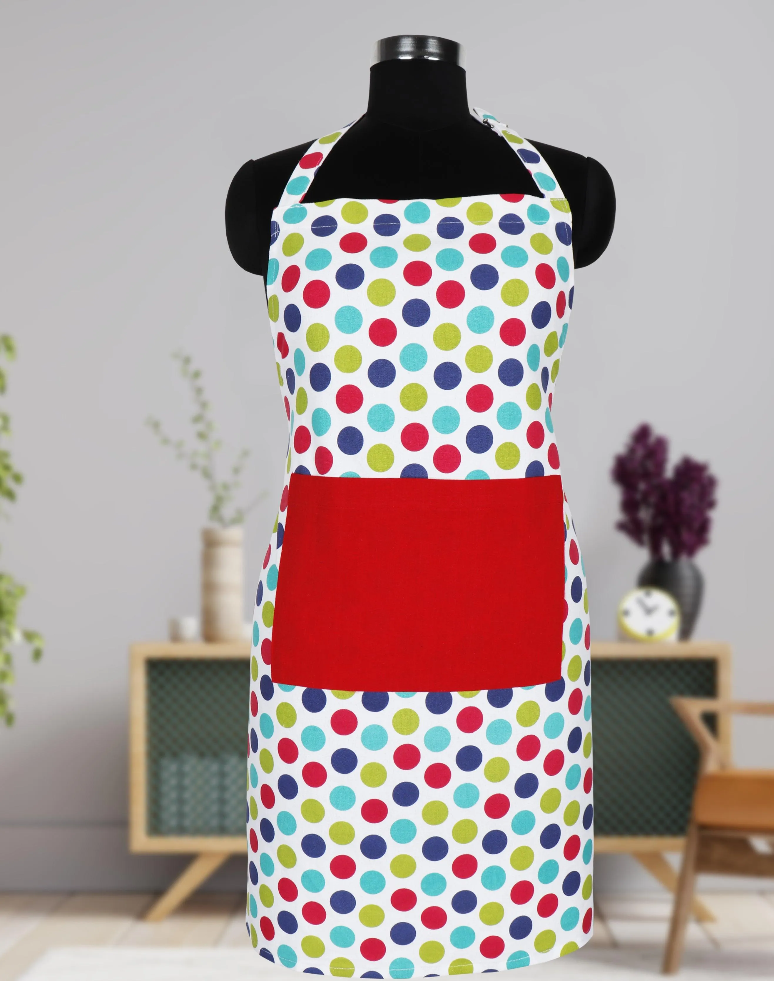 Cotton Singer Dot With Solid Pocket Free Size Apron Pack Of 1