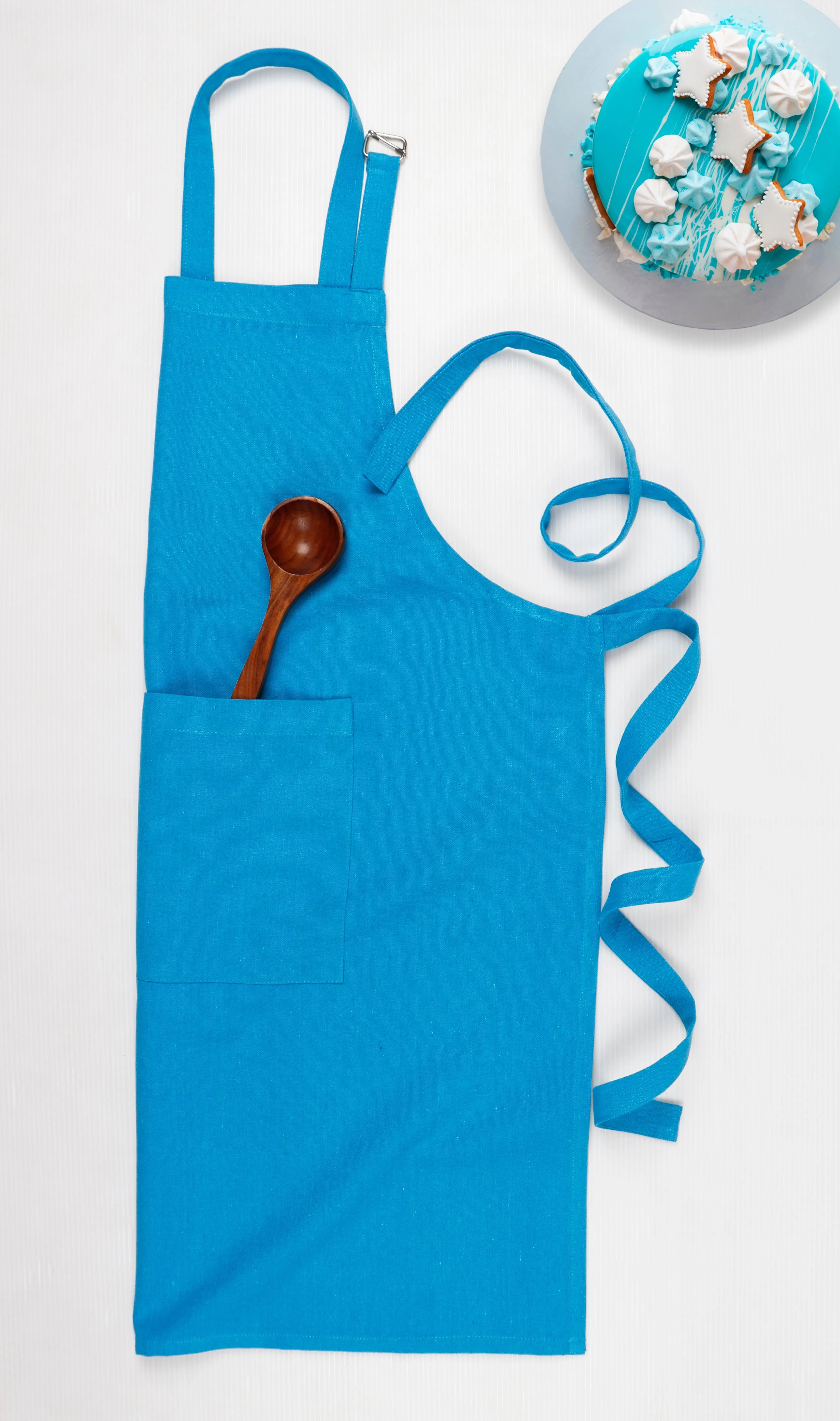 Cotton Solid Turquoise Blue Free Size Apron Pack Of 1