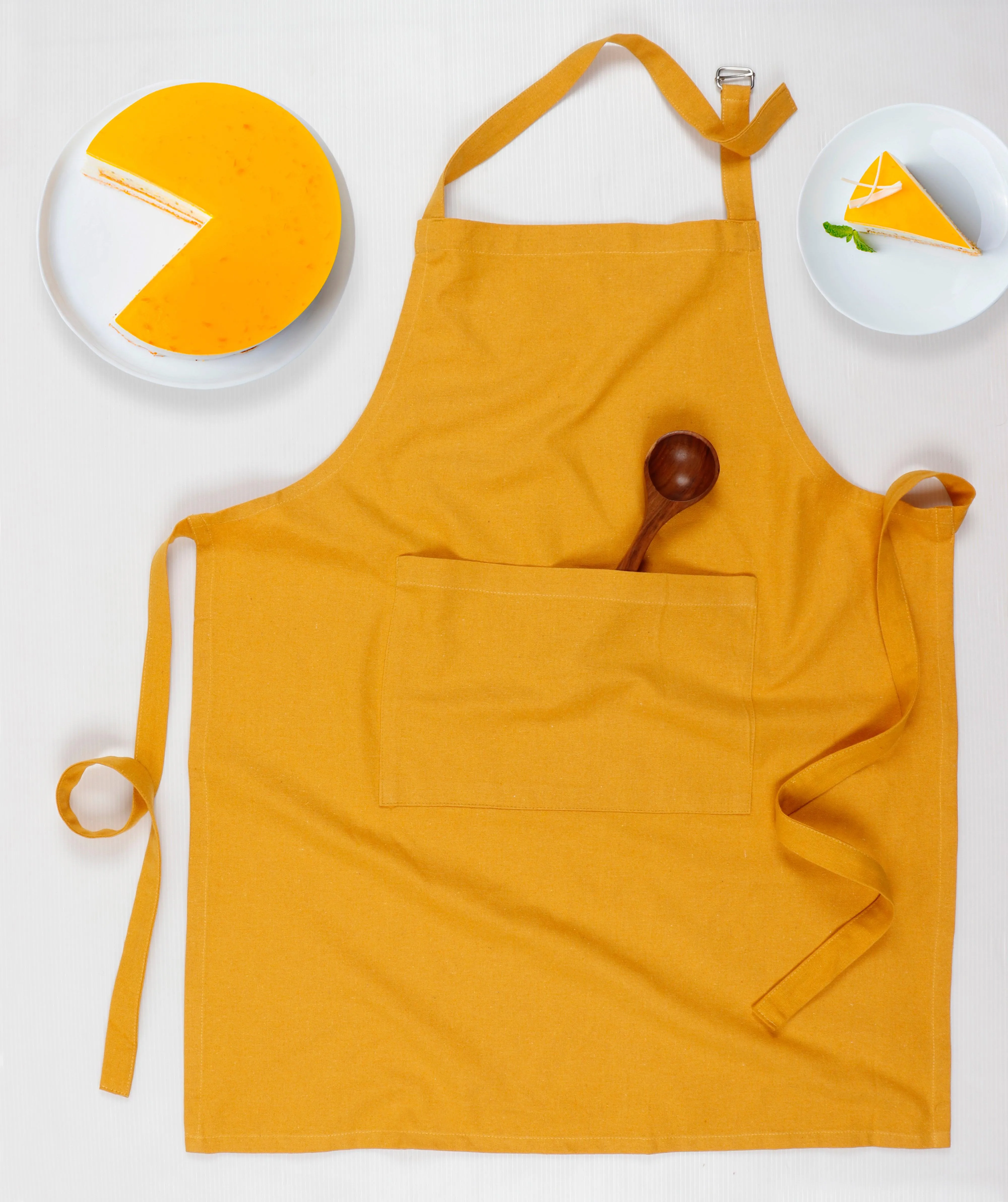 Cotton Solid Yellow Free Size Apron Pack Of 1