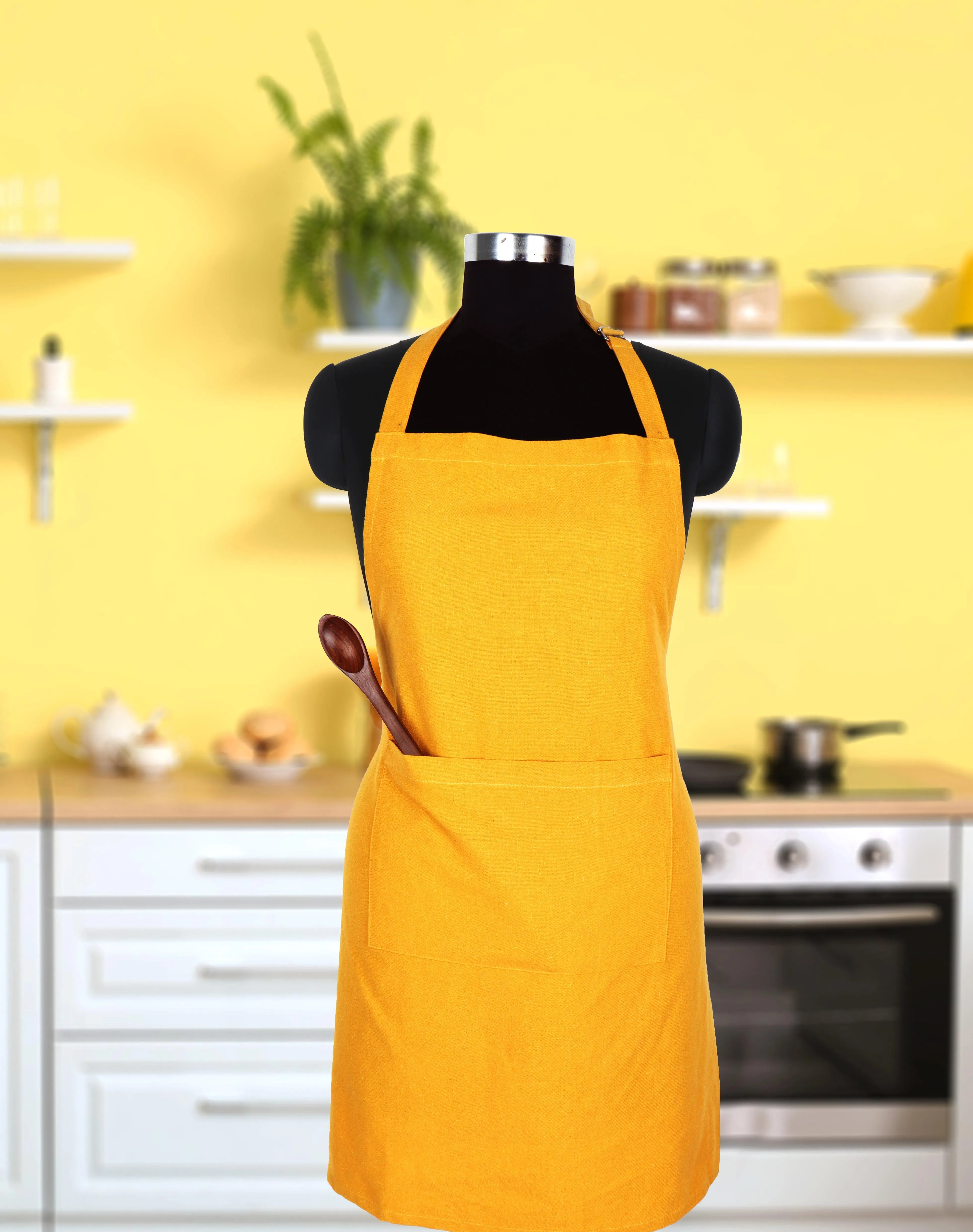 Cotton Solid Yellow Free Size Apron Pack Of 1