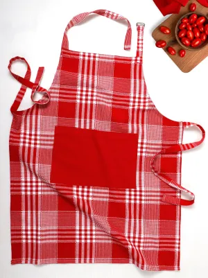 Cotton Track Dobby Red With Solid Pocket Free Size Apron Pack Of 1