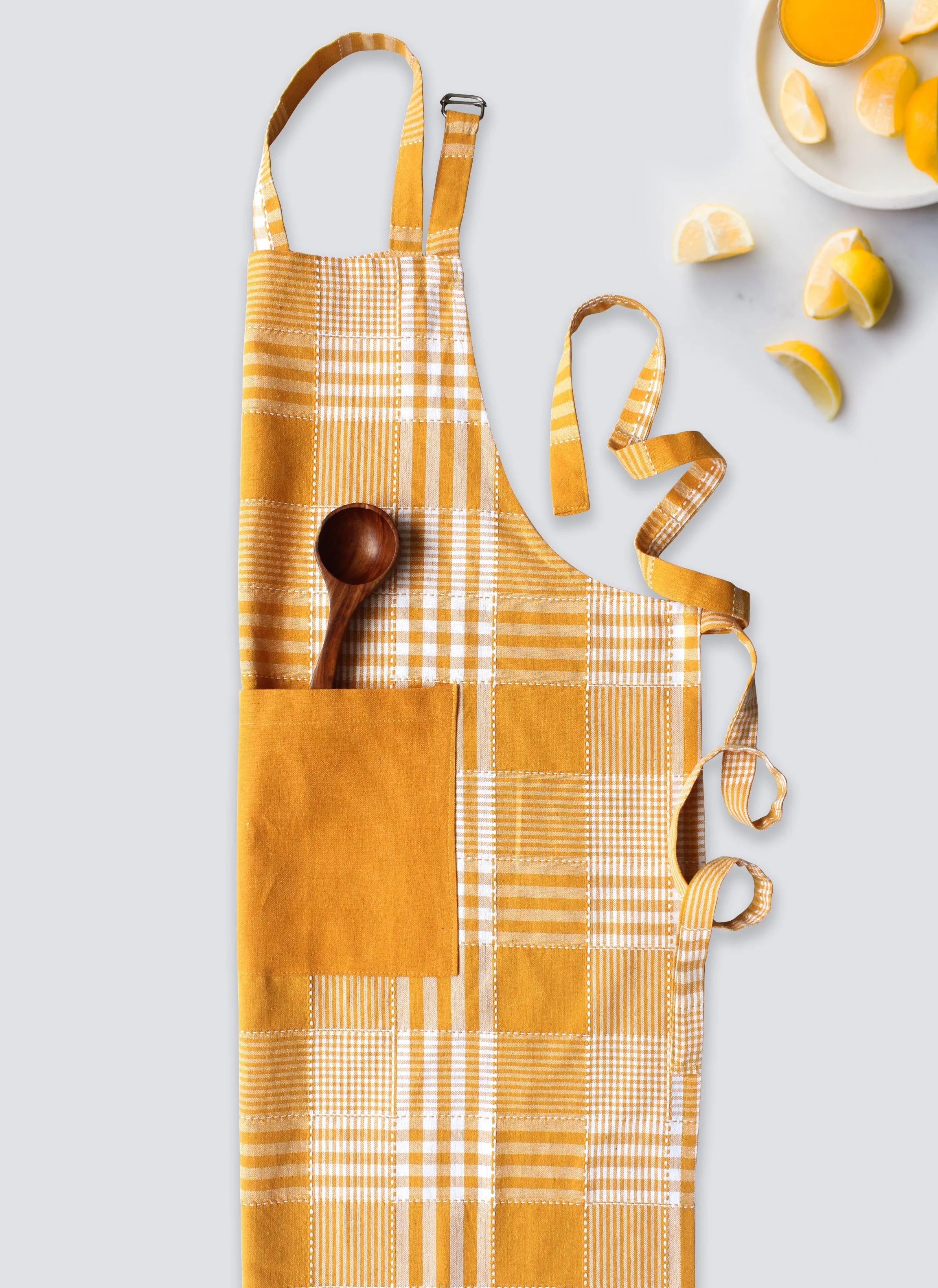 Cotton Track Dobby Yellow With Solid Pocket Free Size Apron Pack Of 1