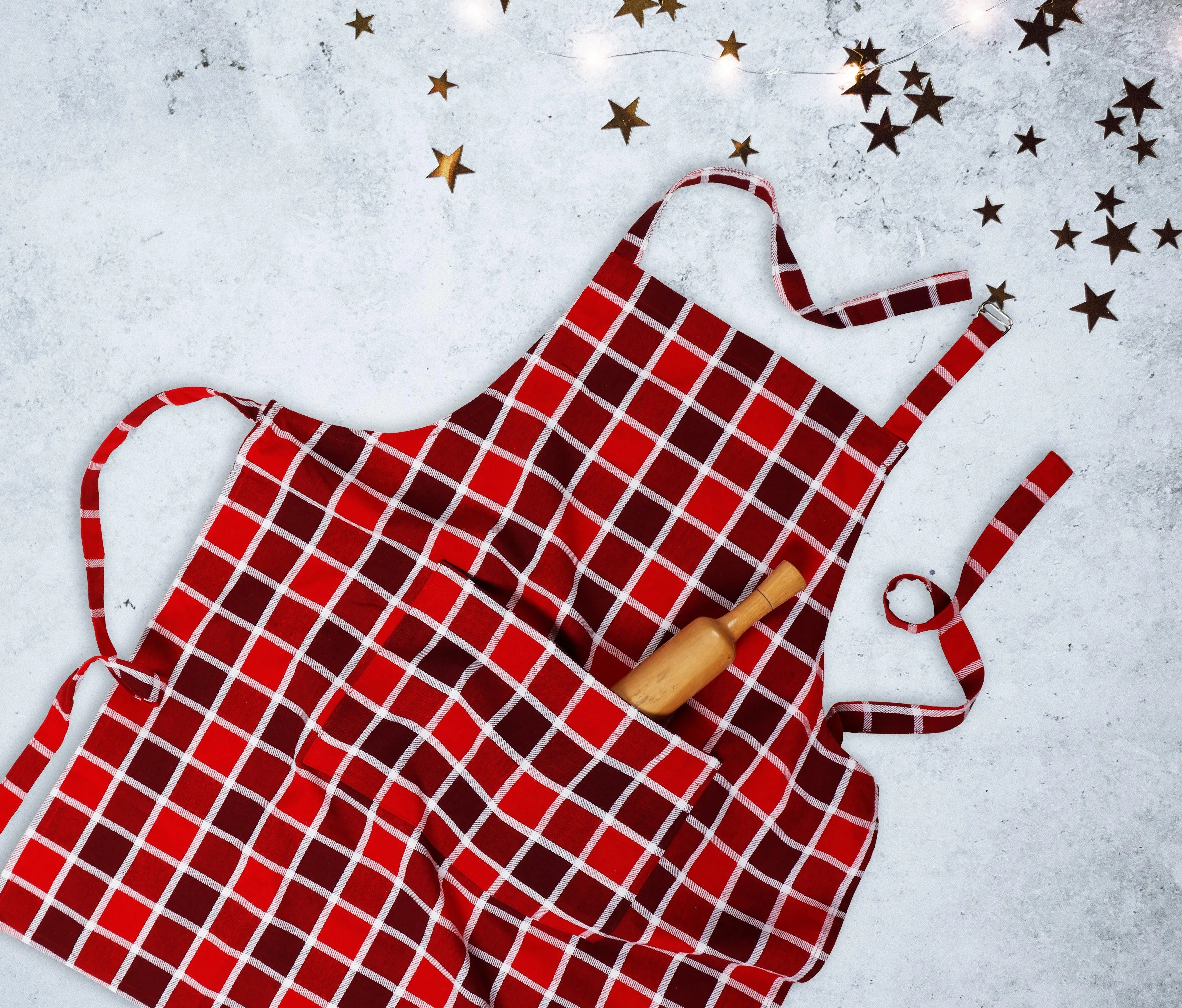 Cotton Xmas Check Free Size Apron Pack Of 1