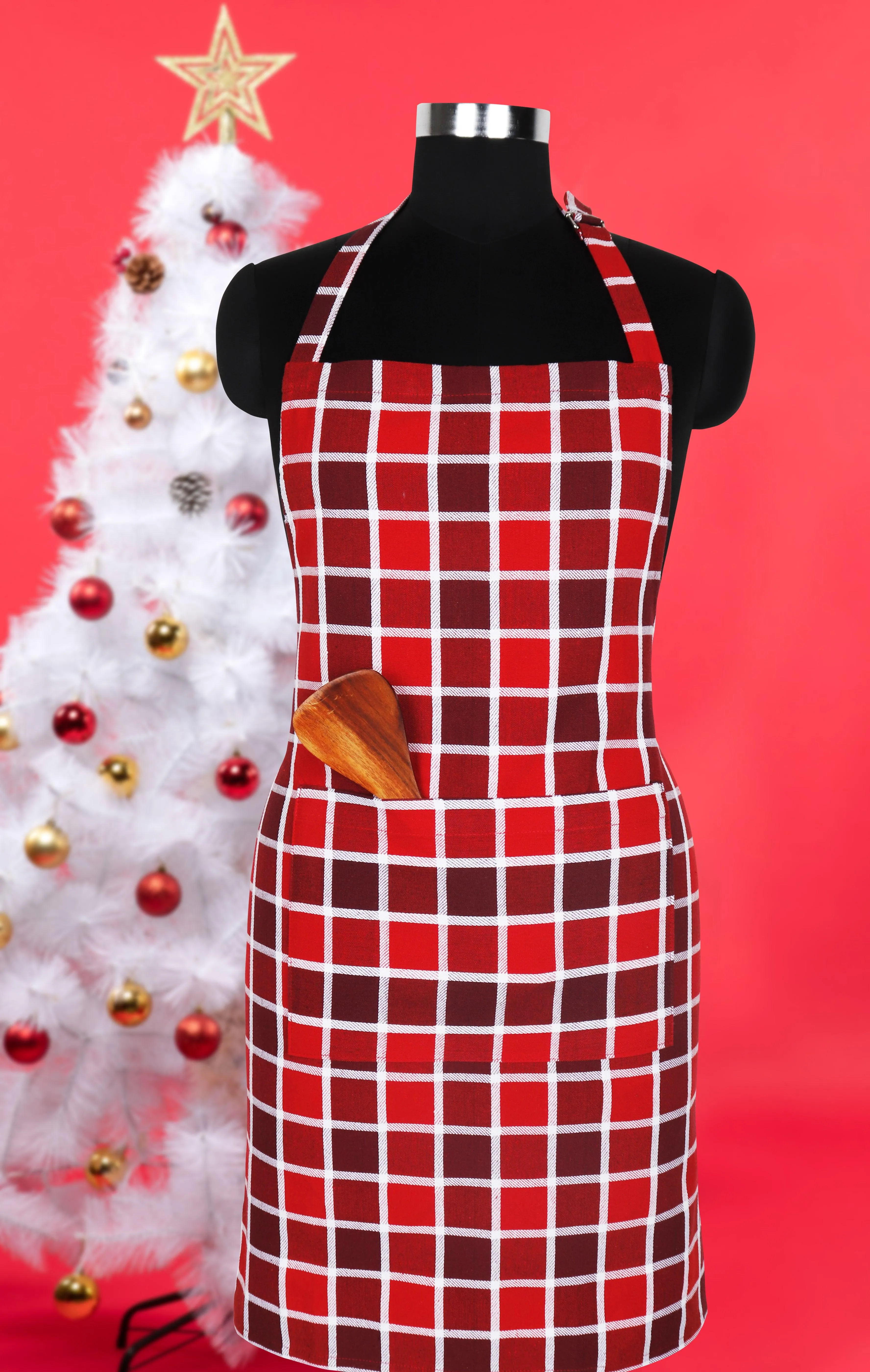 Cotton Xmas Check Free Size Apron Pack Of 1