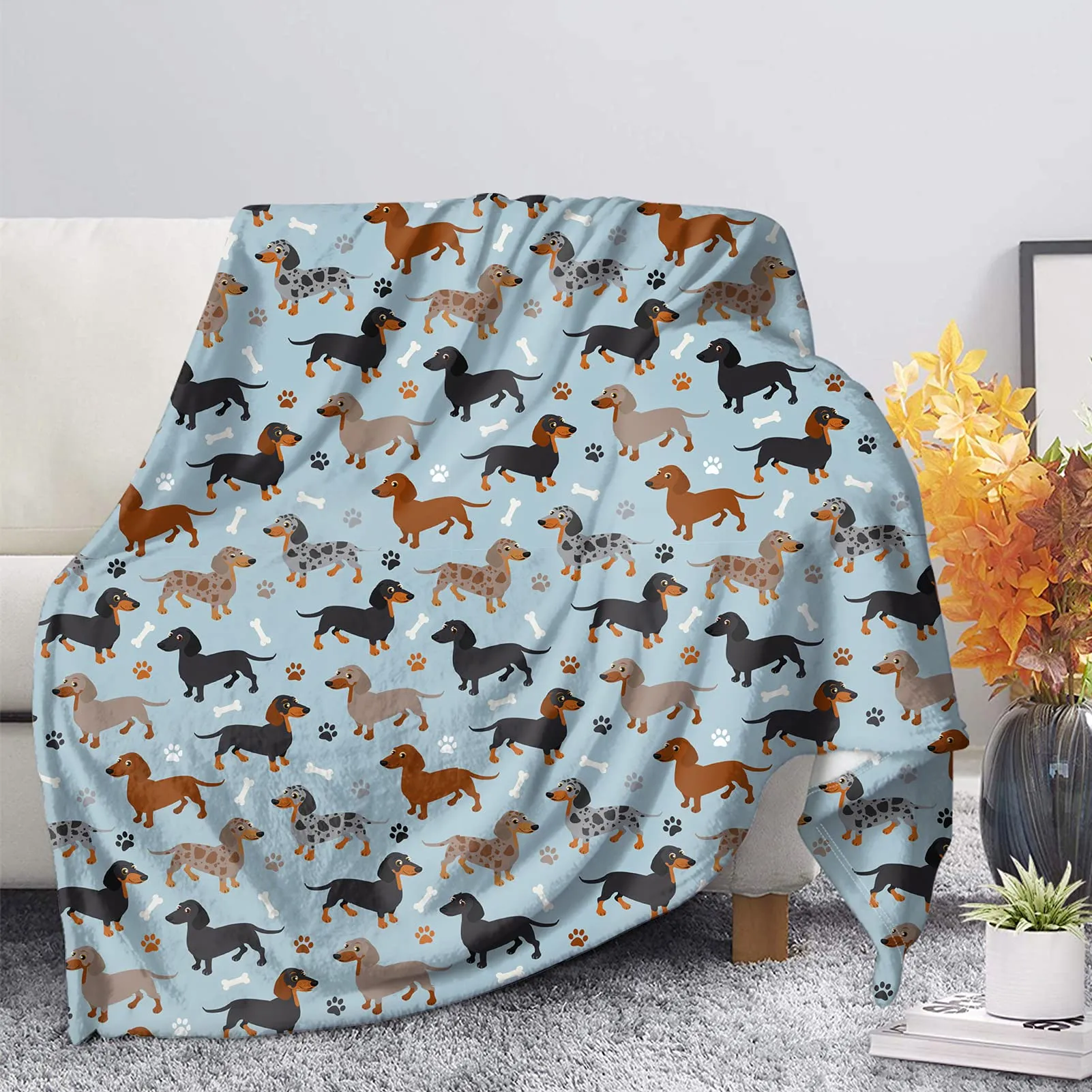 Cute Dachshund Flannel Throw Blanket