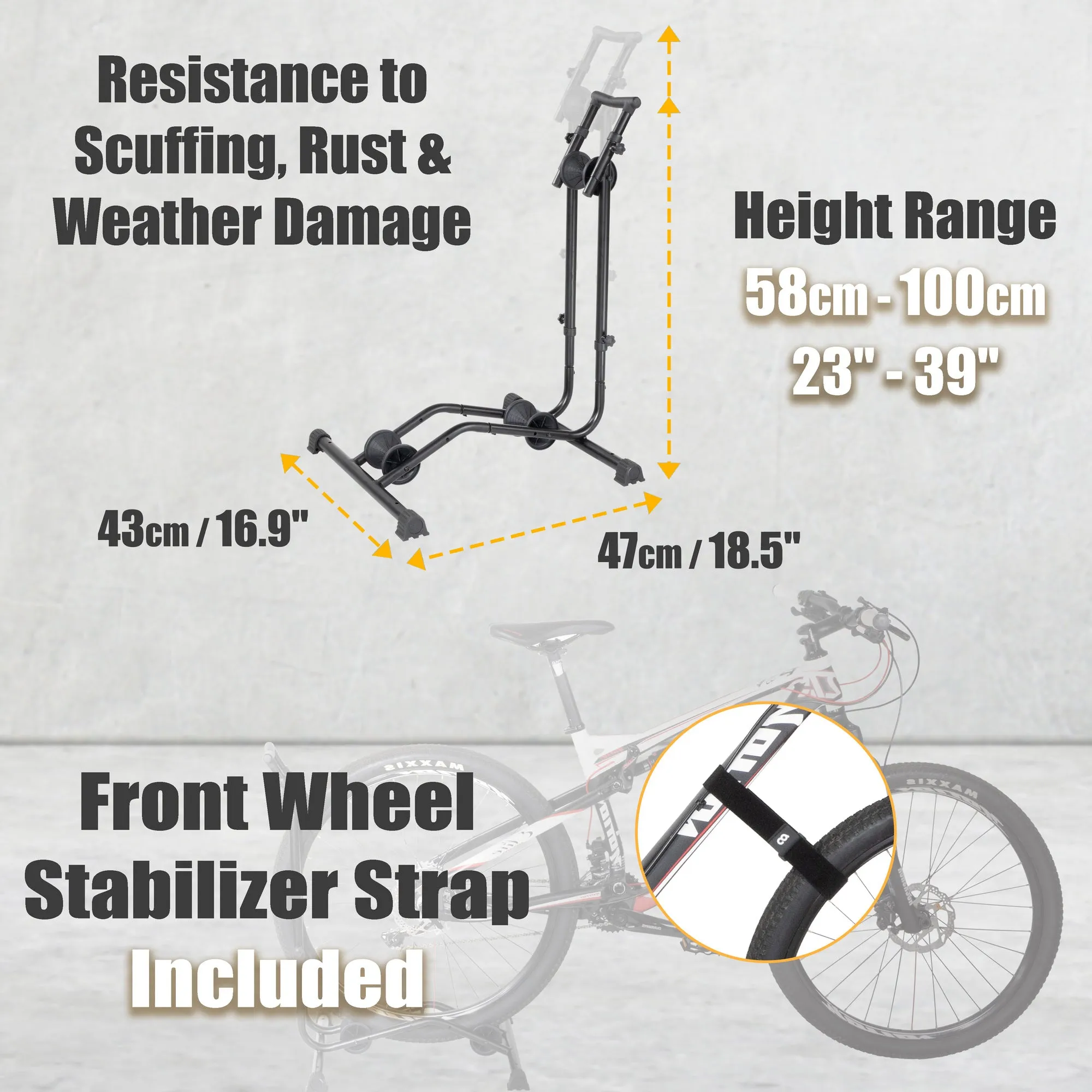 CyclingDeal Upright Bike Stand - Premium Quality Vertical & Horizontal Adjustable Bicycle Floor Parking Rack - for Storing MTB Road Bikes - up to 29” Wheel Size - Classic