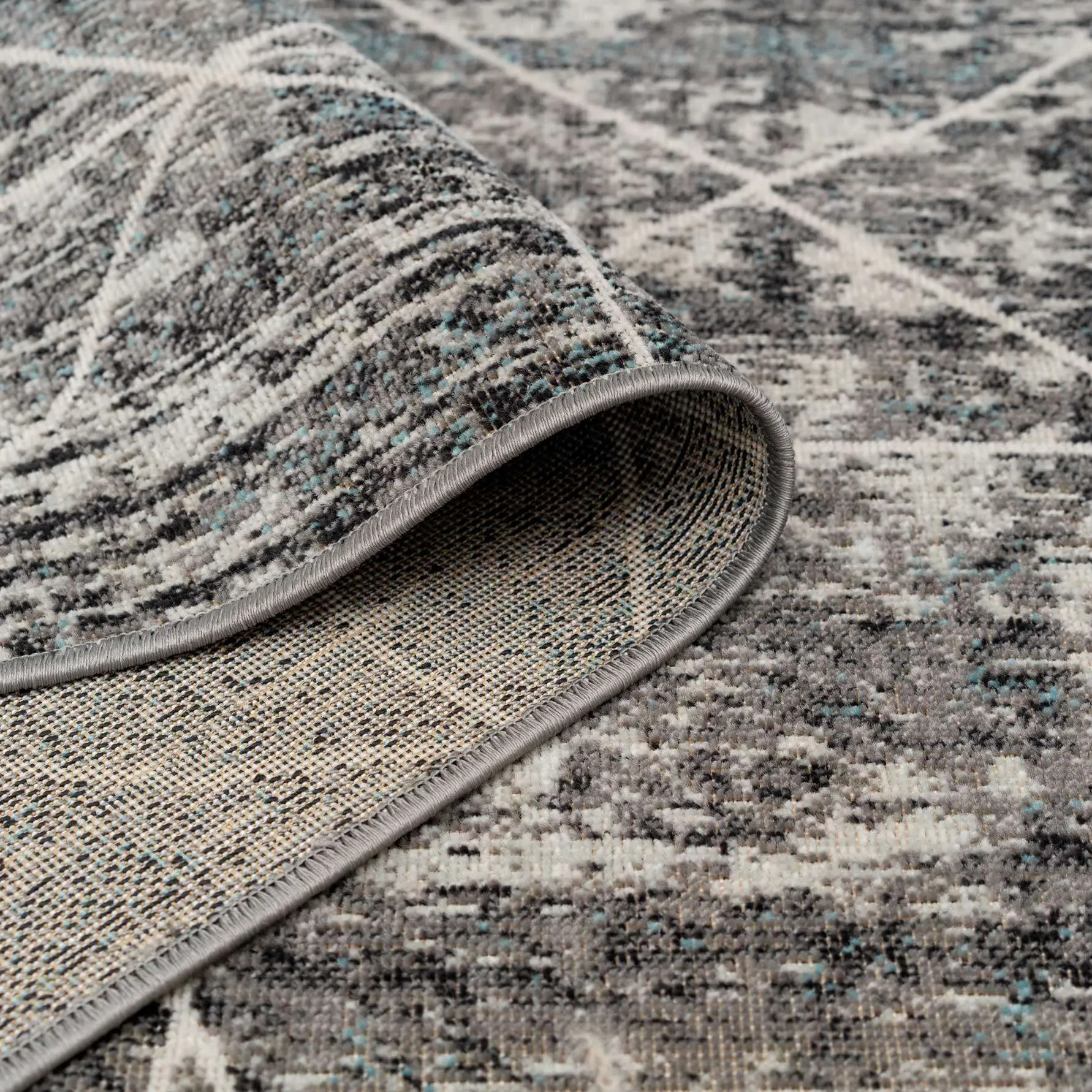 Distressed Grey Trellis Area Rug