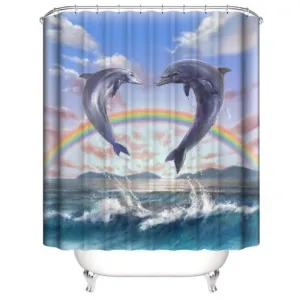 Dolphin with Rainbow Design, Shower Curtain with 12 Hooks.