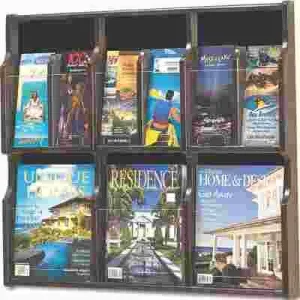 Expose Adj Magazine/Pamphlet 6-Pocket Display 29-3/4 X 2-1/2 X 26-1/4 Mahogany