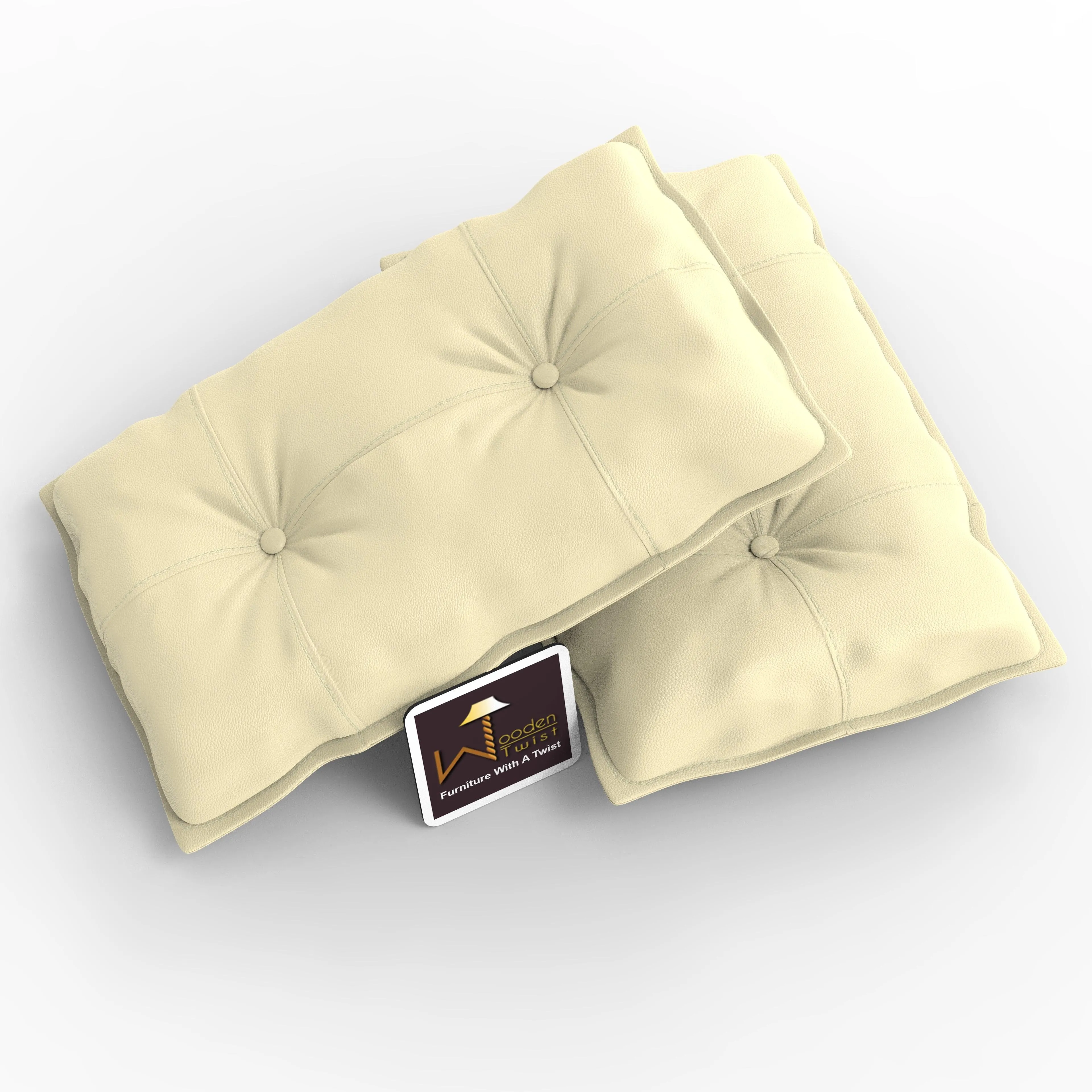 Fabrahome Button Tufted Rectangular Fiber Pillow Set of 2 ( Beige )