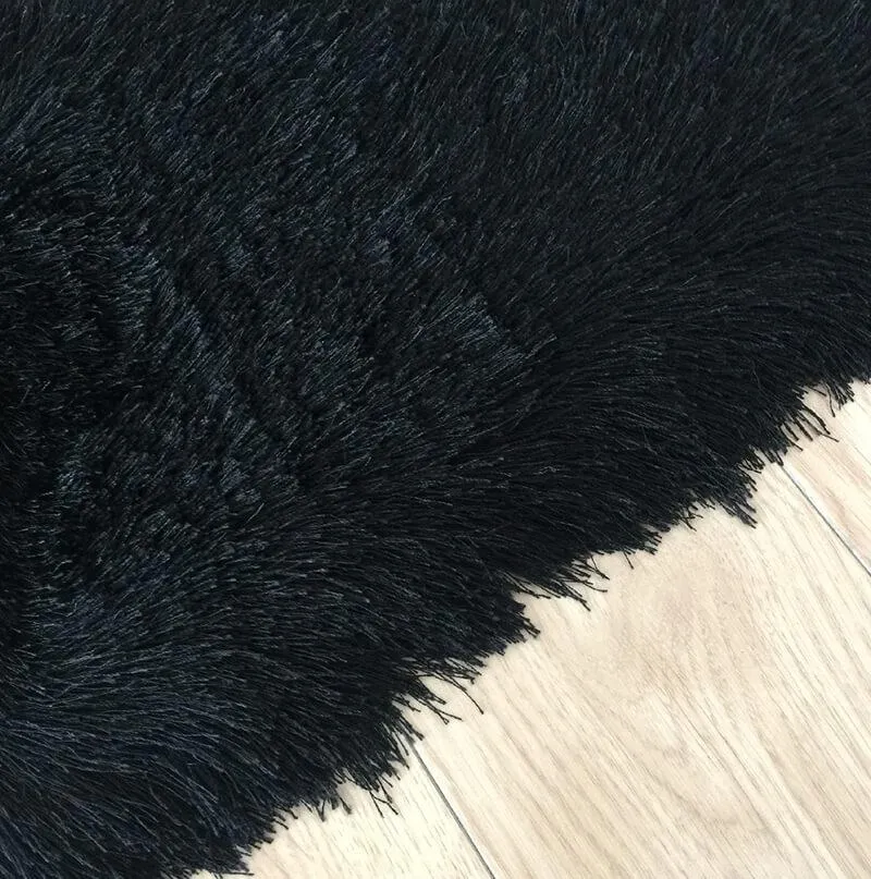 Fancy Collection Solid Black Shag Area Rug