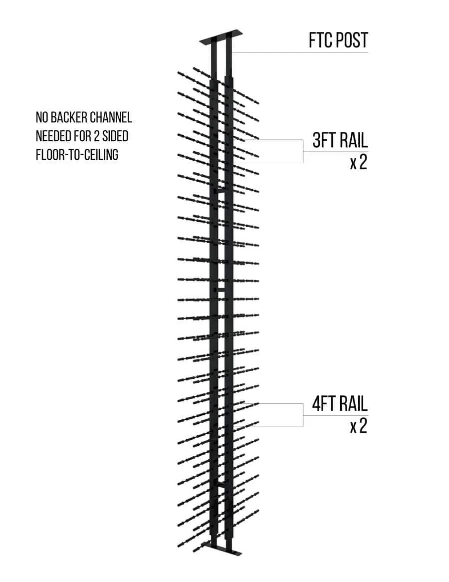 Floor to Ceiling Mounted Wine Rack Display — 2-sided (126 Bottles)