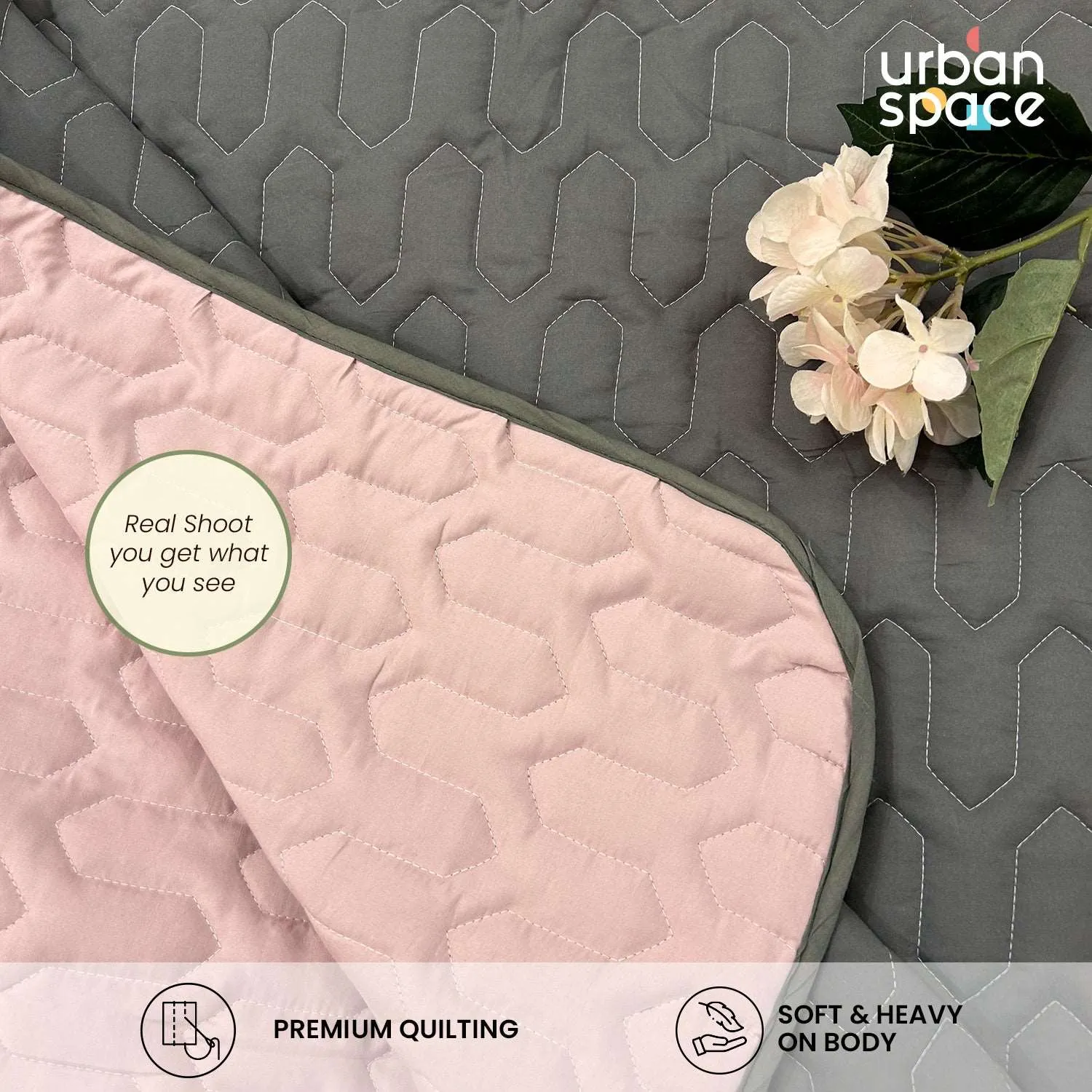 Fluffy & Heavy 200 GSM Microfiber Reversible Quilted Winter Comforters - Grey & Rose