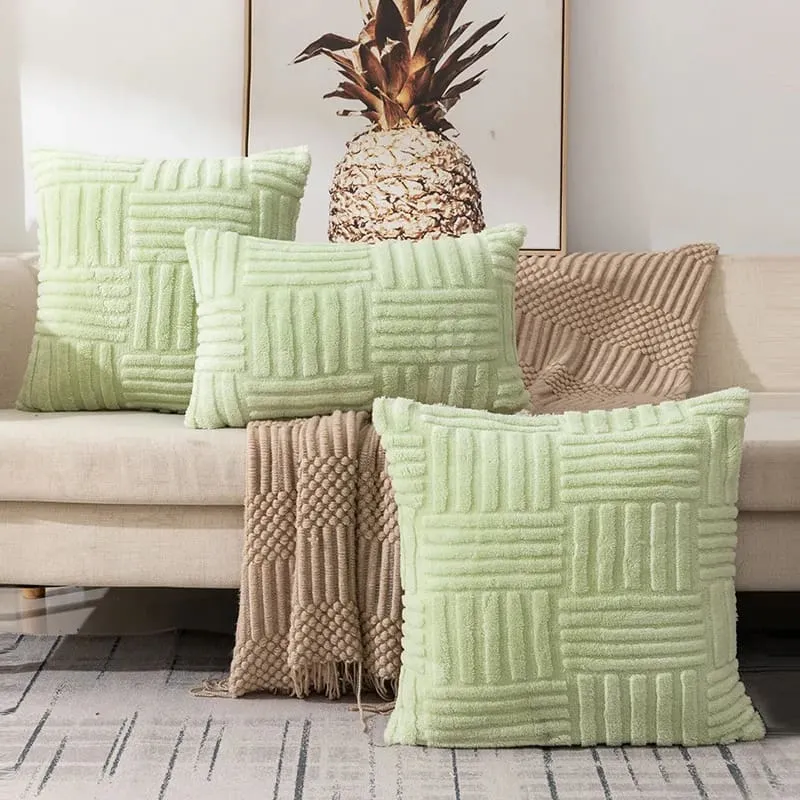 Fuzzy Striped Soft Plush Decorative Throw Pillow Covers