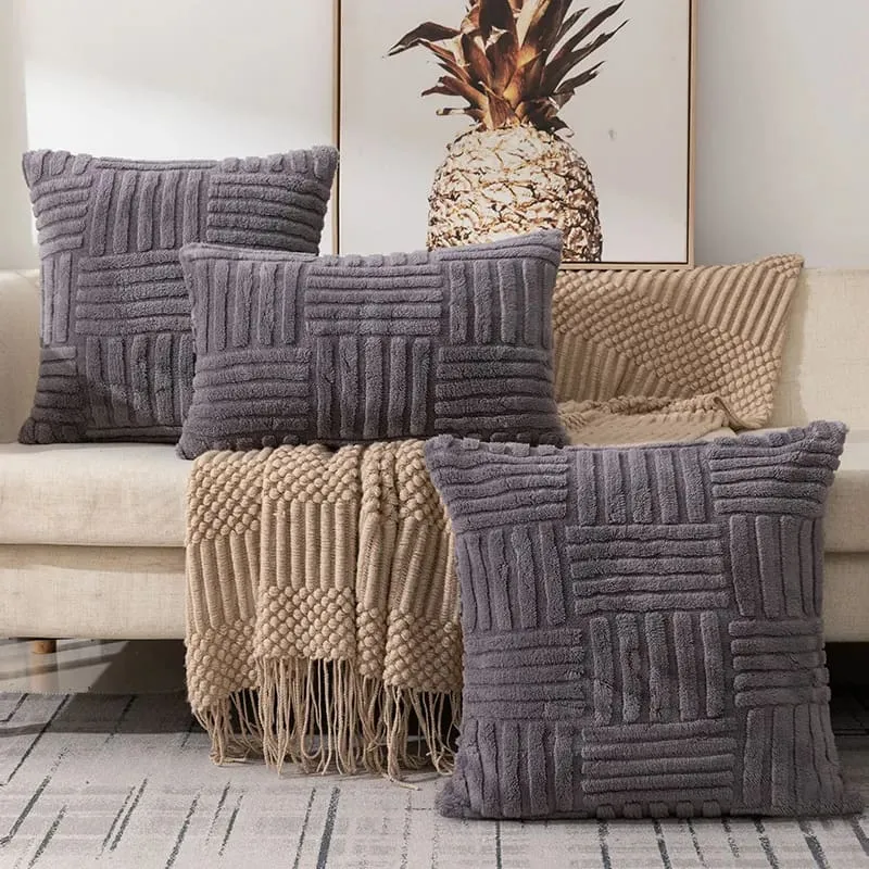 Fuzzy Striped Soft Plush Decorative Throw Pillow Covers