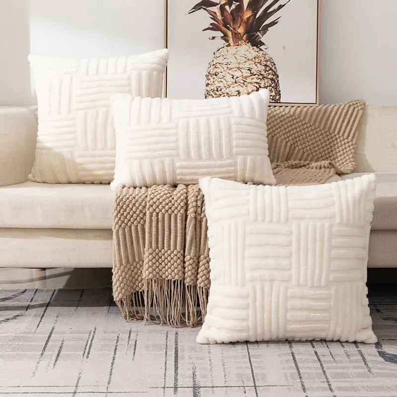 Fuzzy Striped Soft Plush Decorative Throw Pillow Covers