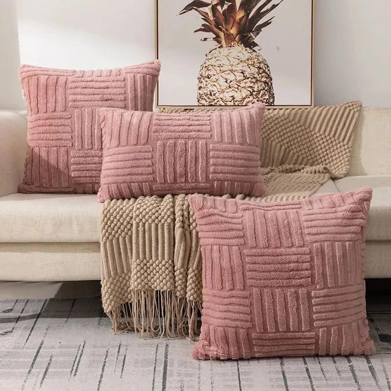 Fuzzy Striped Soft Plush Decorative Throw Pillow Covers