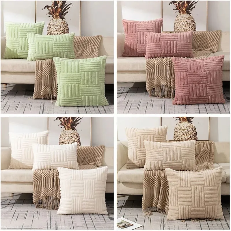 Fuzzy Striped Soft Plush Decorative Throw Pillow Covers