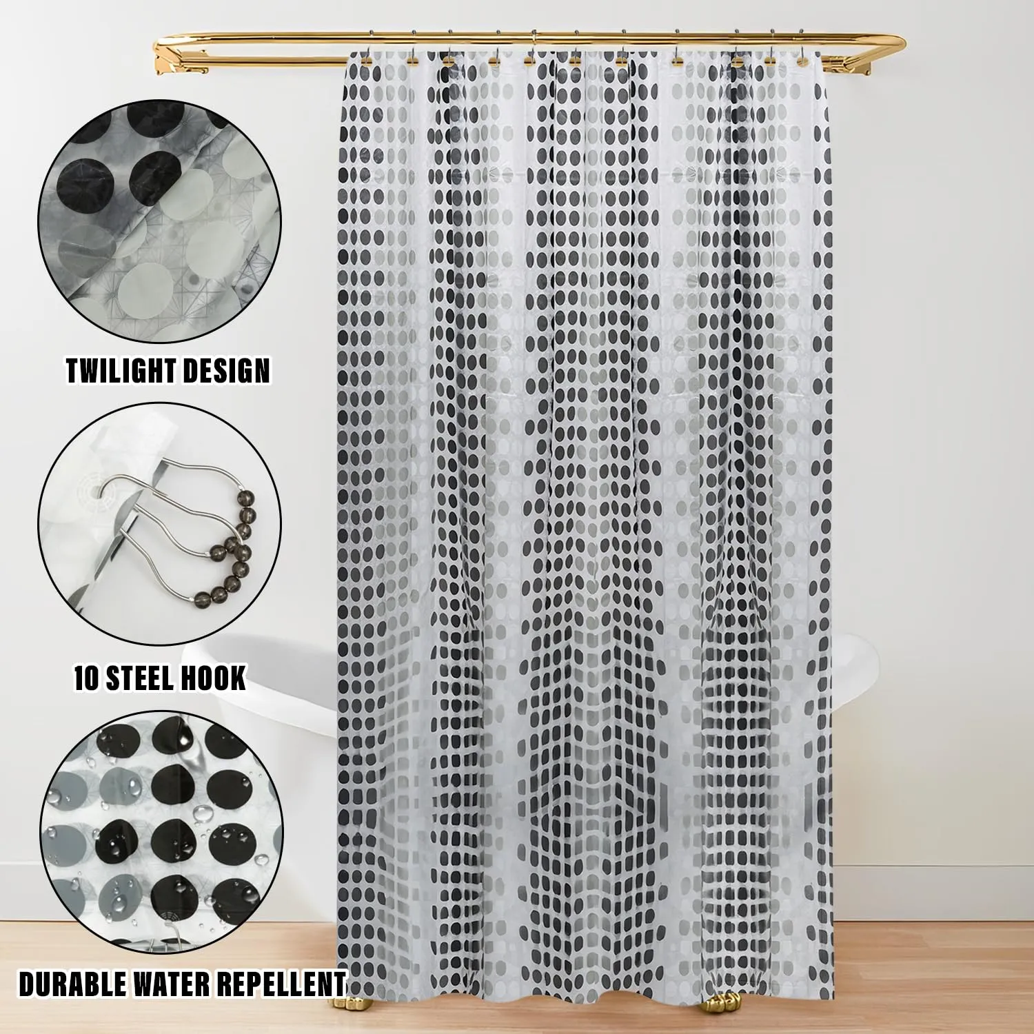 Heart Home Shower Curtain | Twilight Design PEVA Curtain for Bathroom | Shower Curtain for Bathroom | Bathroom Shower Curtain with Hooks | 6 Feet | Black