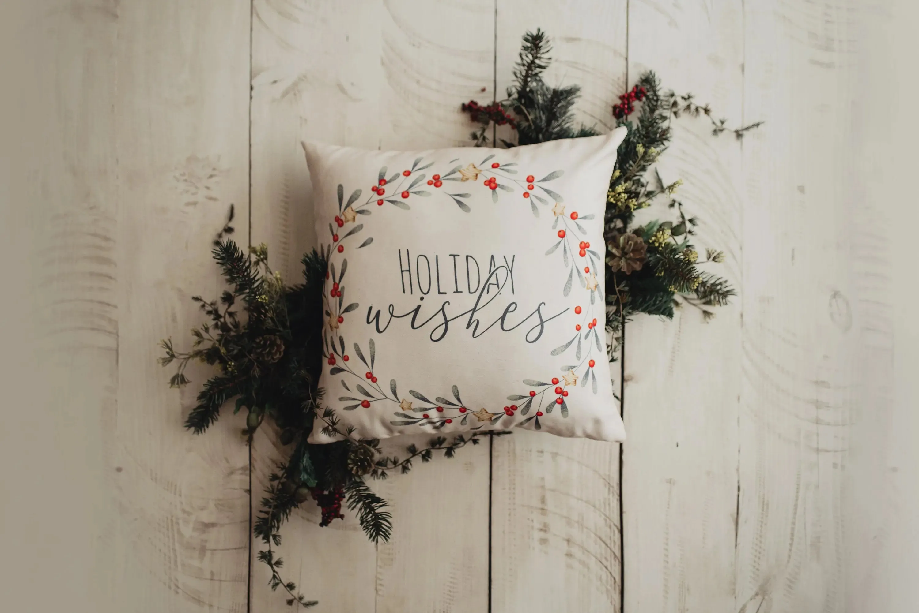 Holiday Wishes Throw Pillow Cover | Gift Ideas | Christmas Home Decor | Christmas Throw Pillows | Luxury Home Decor | Farmhouse Decor