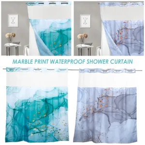 Hook Free Waterproof Bathroom Shower  Curtains with Snap-in Liner