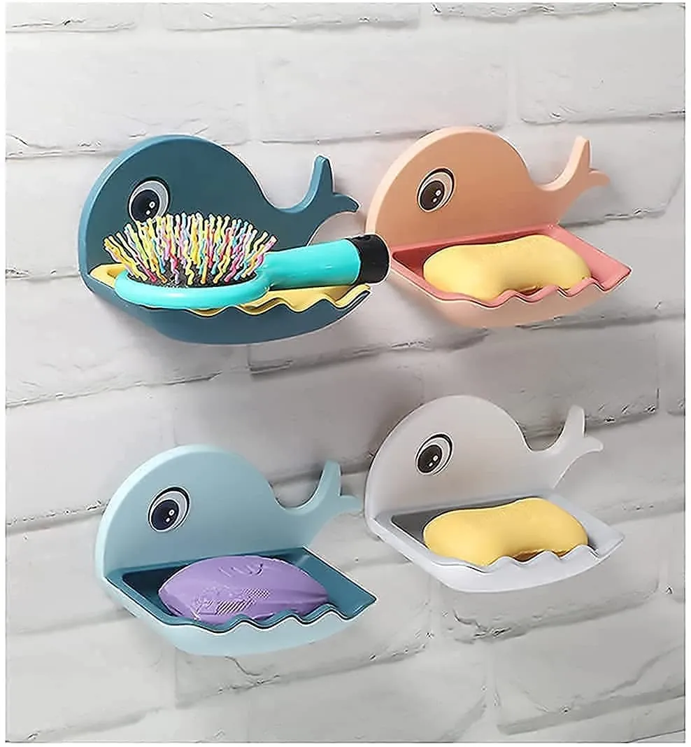 HYLOL Soap Stand Holder for Bathroom Kitchen Sink Magic Stickers Wall Mounted (Pack of 2 Pcs) Soap Dish Holder, Fish Design Random Color(Plastic)