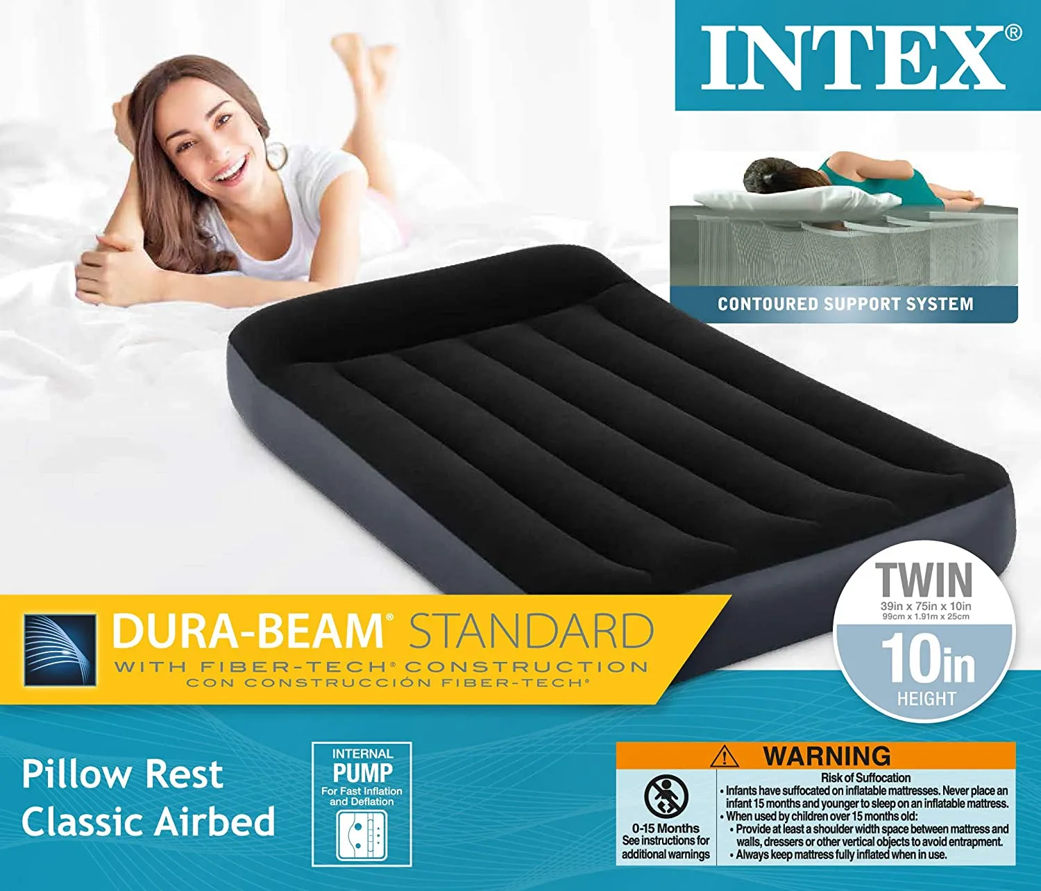 Intex DURABEAM FULL PILLOW REST CLASSIC AIRBED W/ E.PUMP(137X191X25)