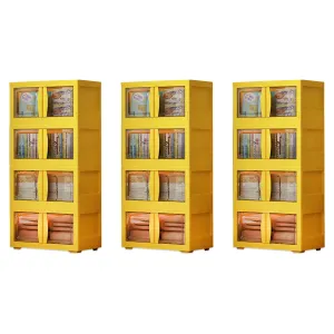 Kuber Industries (Set of 3) 4-Layer Double Door Almirah for Clothes - Collapsible & Foldable Dress Racks/Plastic Cupboard for Storage - Yellow