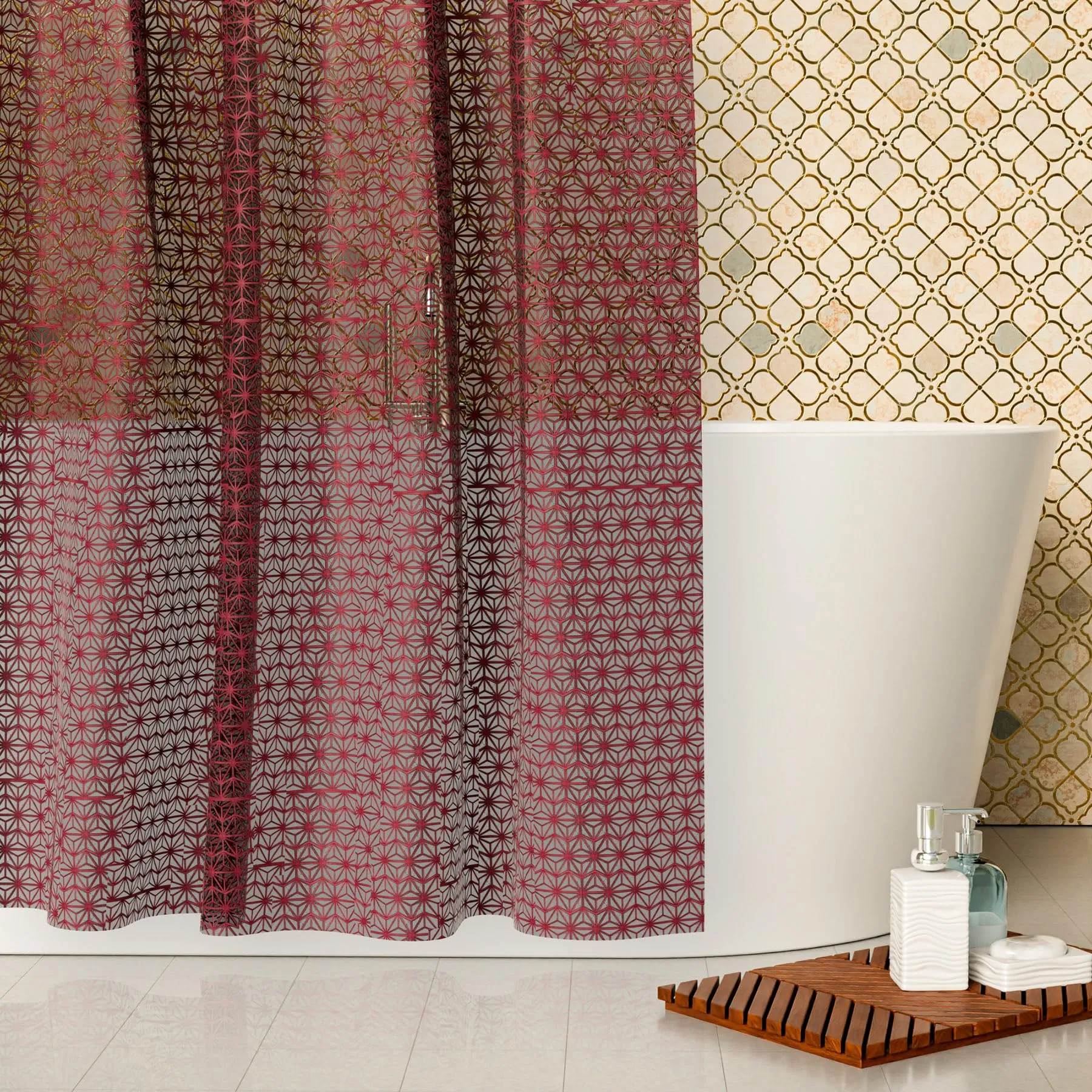 Kuber Industries Shower Curtain | PVC Shower Curtain with Hooks | Shower Curtain for Bathroom | AC Shower Curtain | Self Star Bathroom Shower Curtain | 7 Feet | Pack of 2 | Brown