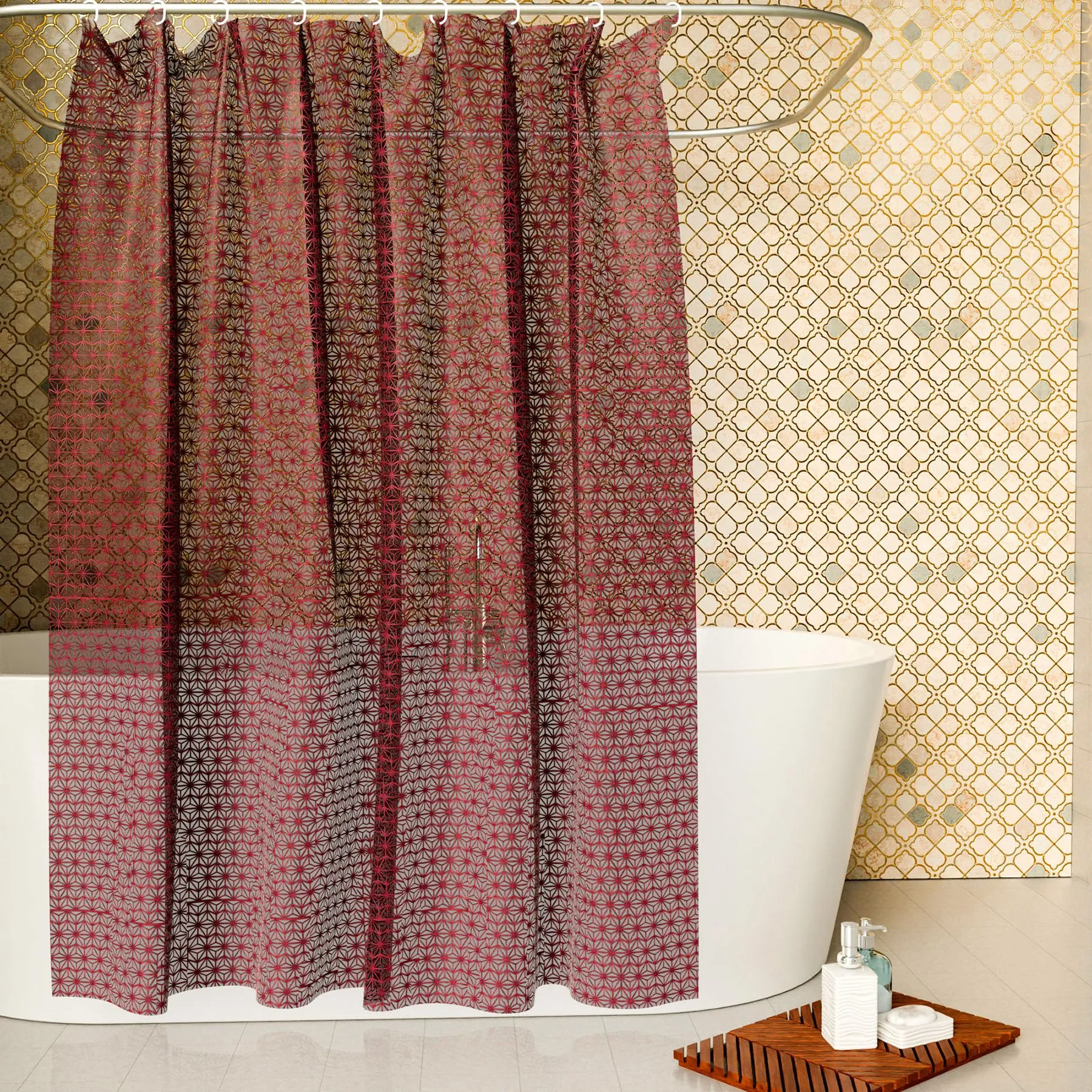 Kuber Industries Shower Curtain | PVC Shower Curtain with Hooks | Shower Curtain for Bathroom | AC Shower Curtain | Self Star Bathroom Shower Curtain | 7 Feet | Pack of 2 | Brown