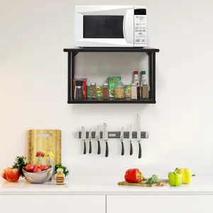 Livzing 2-Tier Wall Mount Microwave Oven Rack-Metal Microwave Stand-OTG Stand-Disk Rack-Hanging Shelves-Multipurpose Kitchen Storage Racks and Shelves-Spice Storage Rack, Black