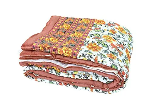 LOVEKUSH Craft 240 TC Double Bed Organic Cotton Jaipuri Razai Bed Blanket Ac Quilt for Winter Soft Light Weight Rajasthani Traditional Rajai Cotton Comforter 85 x 100 inch