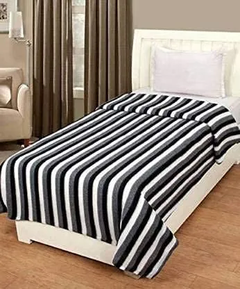 MAMRAJ Stylish Polar Striped Single Bed AC Fleece Wool Blanket - 58x88 Inch (Black and White) Skin Friendly. || Set of 15 ||