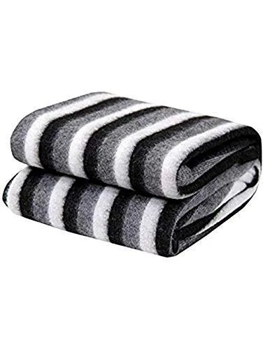 MAMRAJ Stylish Polar Striped Single Bed AC Fleece Wool Blanket - 58x88 Inch (Black and White) Skin Friendly. || Set of 15 ||