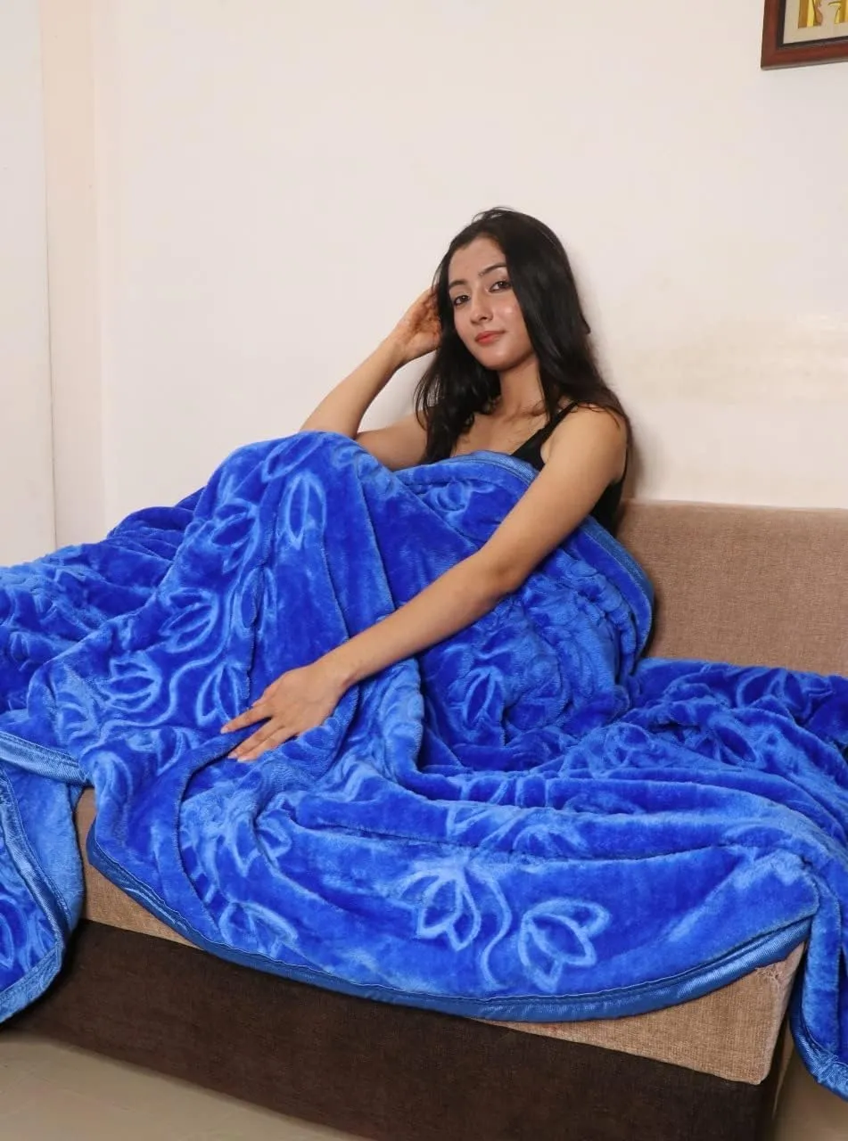 Microfiber 200 GSM Soft and Warm Mink Blanket for Winter Blanket Single Bed Or Double Bed (Blue, Double Bed)