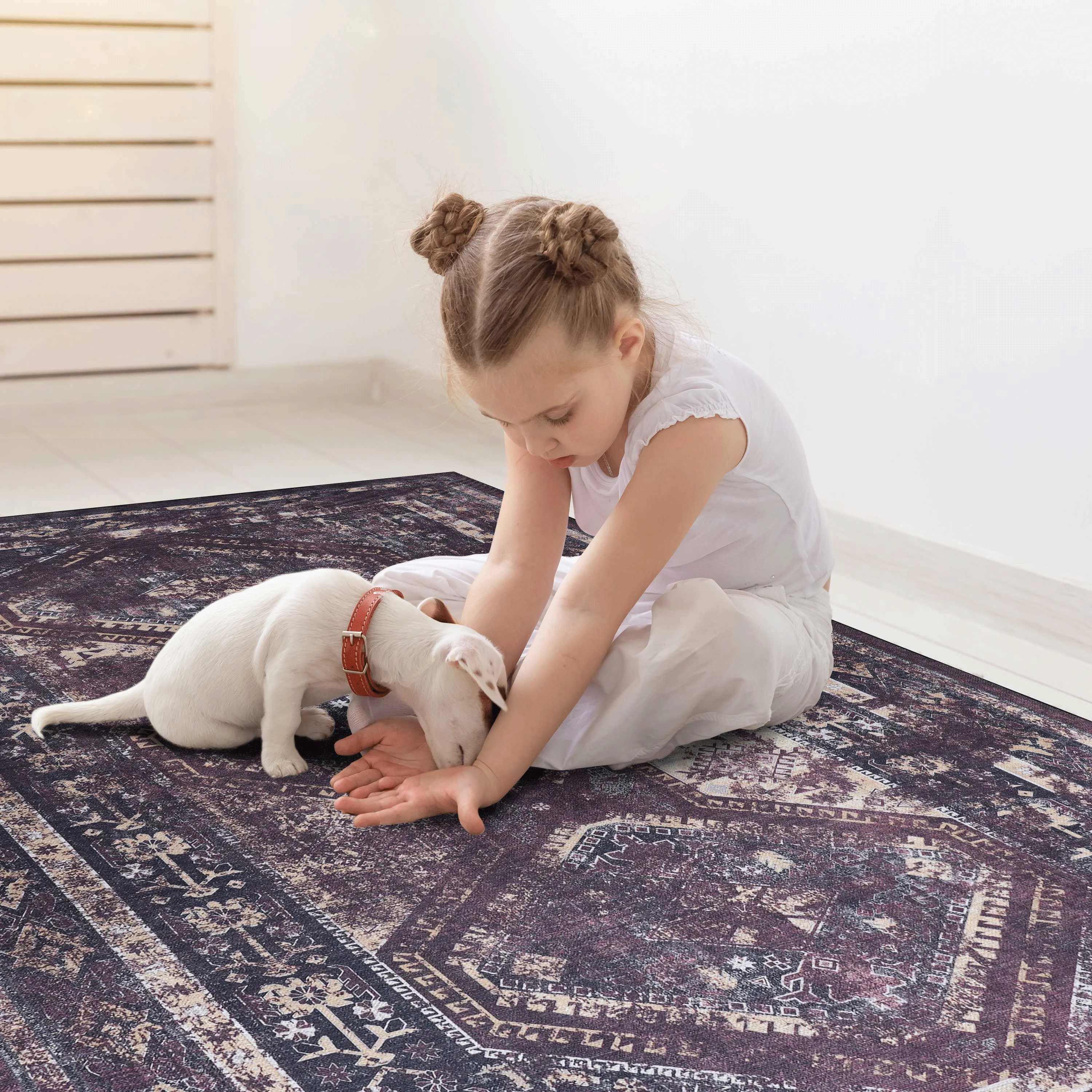 Naar 2x3 Machine Washable Area Rugs, Low-Pile, Non-Slip, Non-Shedding, Foldable, Kid & Pet Friendly, Area Rugs for living room, bedroom, kitchen, dining room rug - Perfect Gifts, (Black Burgundy, 2x3)