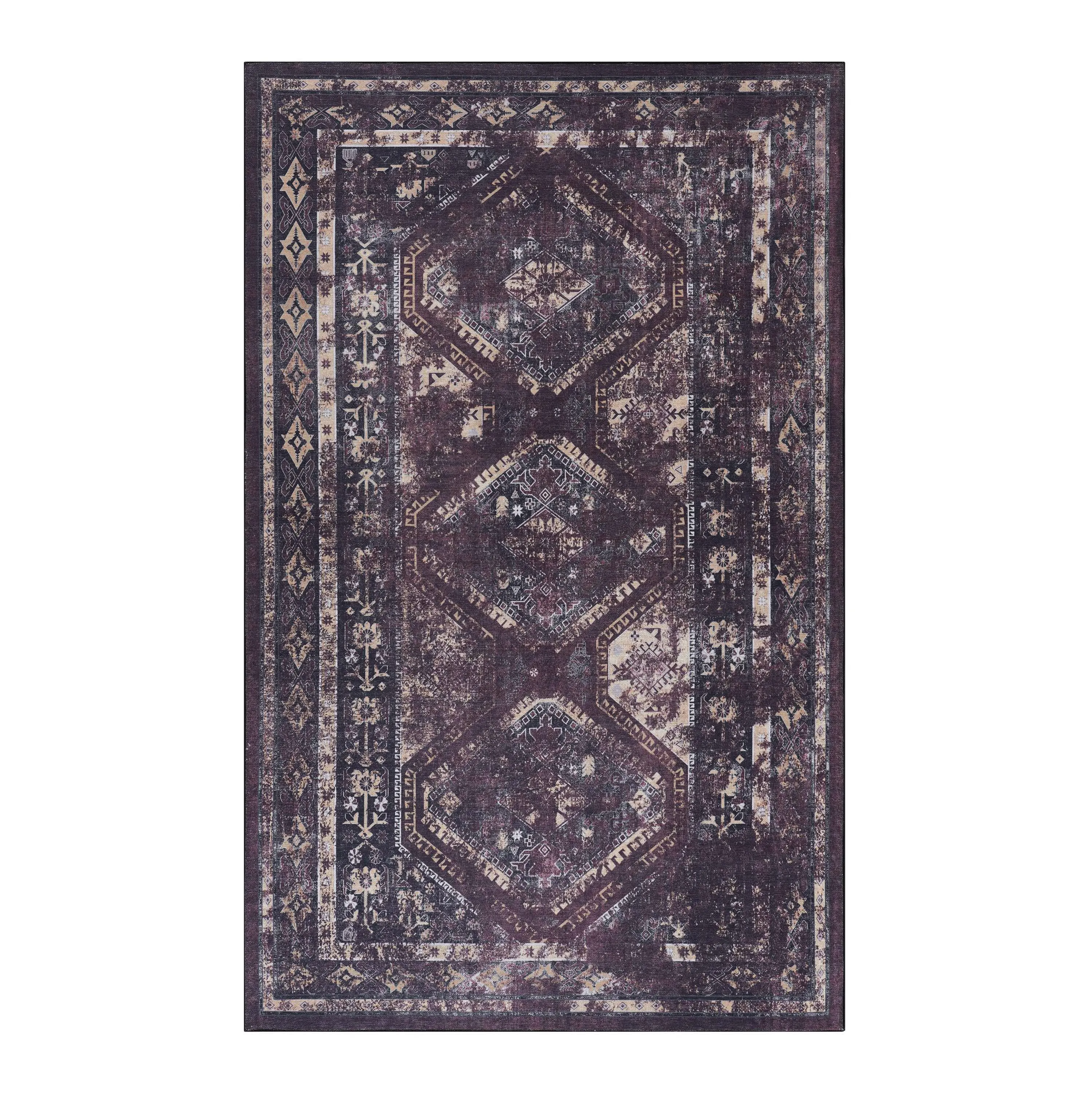 Naar 2x3 Machine Washable Area Rugs, Low-Pile, Non-Slip, Non-Shedding, Foldable, Kid & Pet Friendly, Area Rugs for living room, bedroom, kitchen, dining room rug - Perfect Gifts, (Black Burgundy, 2x3)