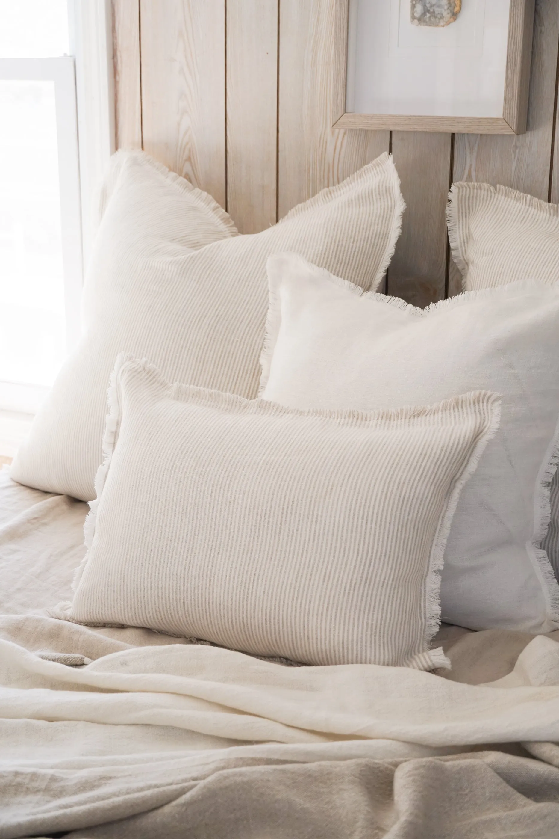 Natural Beige & White Striped So Soft Linen Pillow