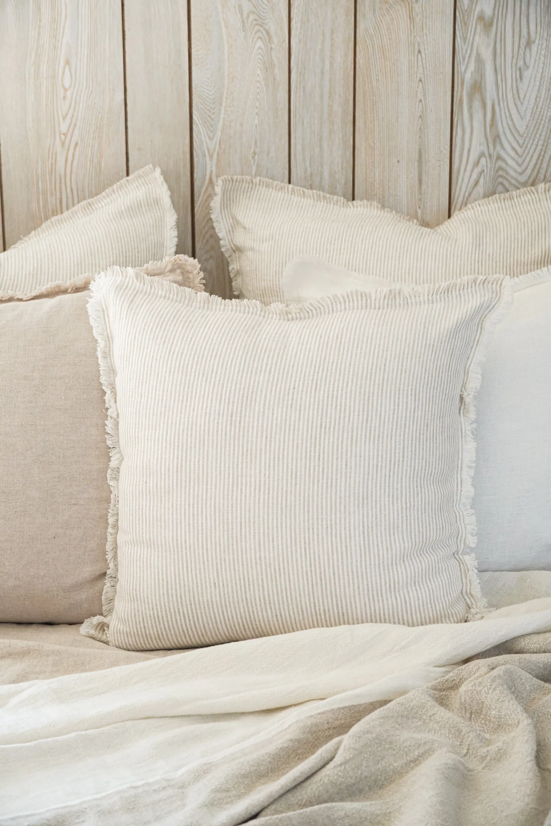 Natural Beige & White Striped So Soft Linen Pillow