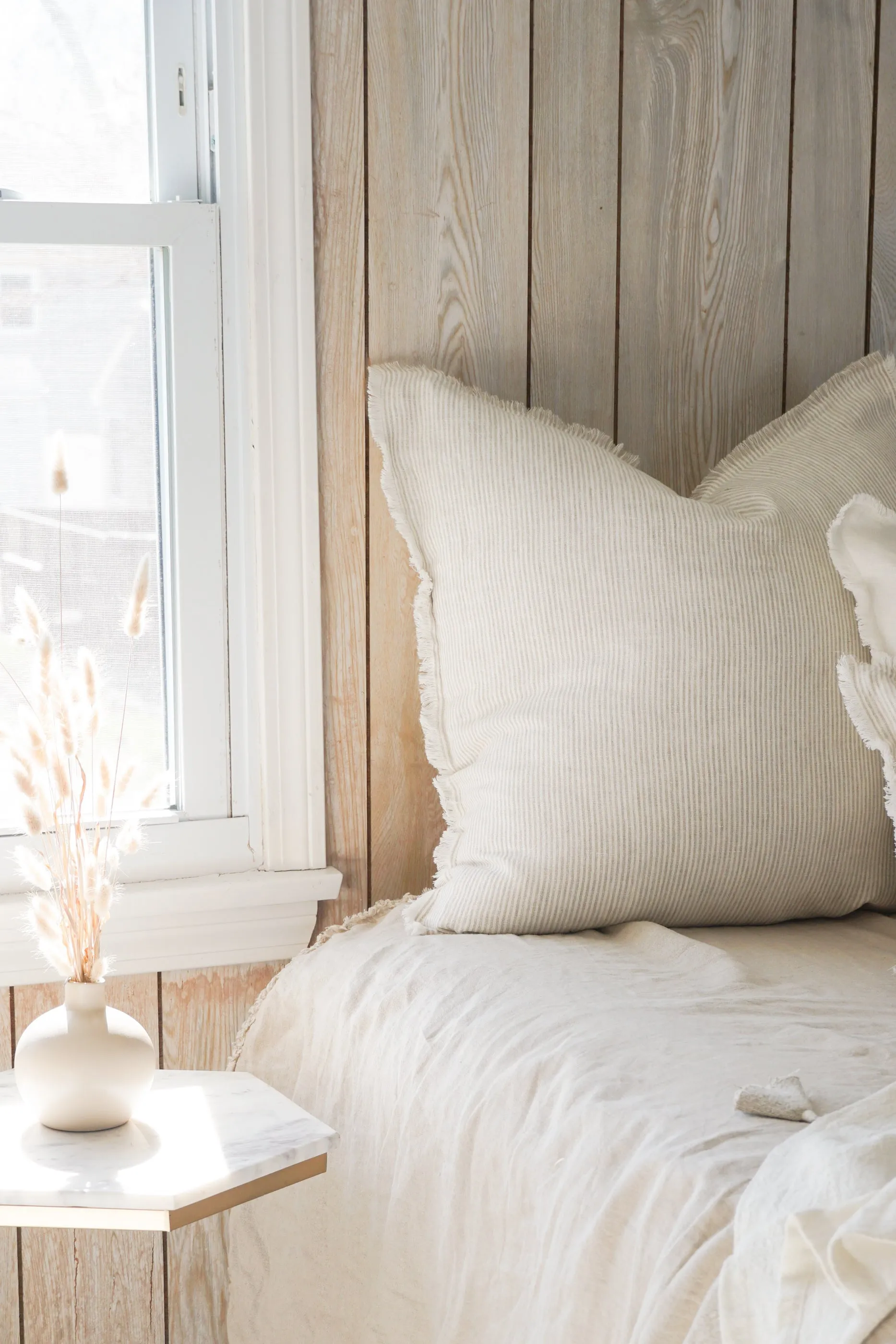 Natural Beige & White Striped So Soft Linen Pillow