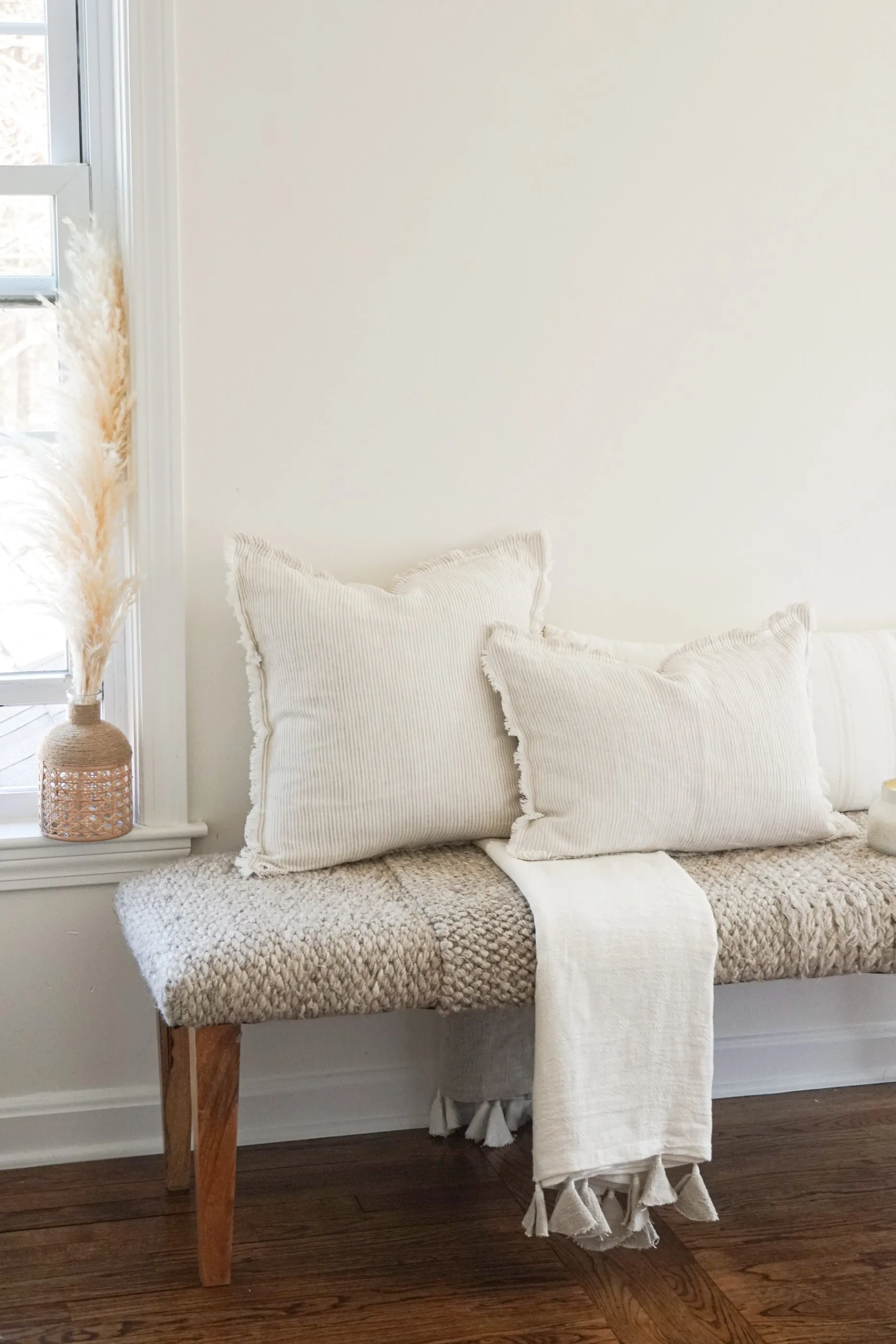 Natural Beige & White Striped So Soft Linen Pillow