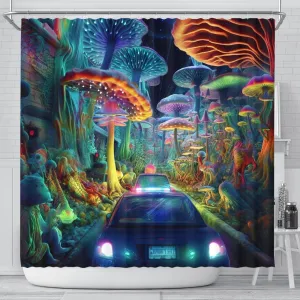 NIGHT DRIVE Shower Curtain | Acidmath AI