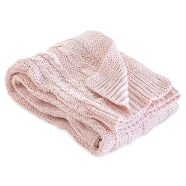 Organic Cotton Cable Knit Stroller Blanket - Blossom