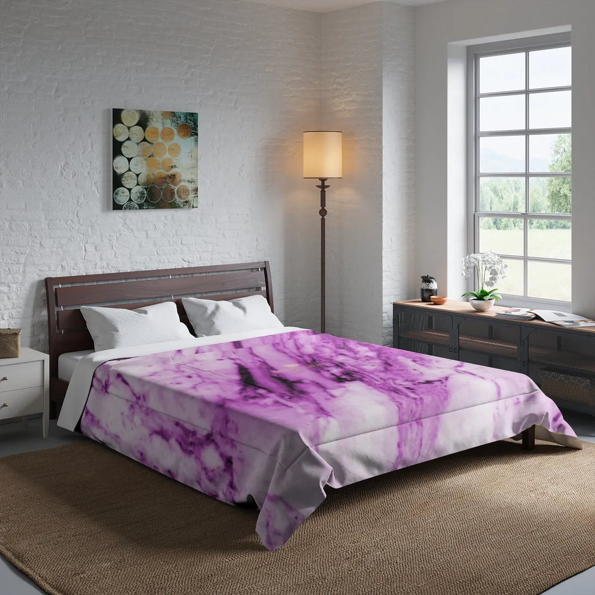 Pink Marble Comforter, White Marble Print Best Comforter For King/Queen/Full/Twin-Printed in USA